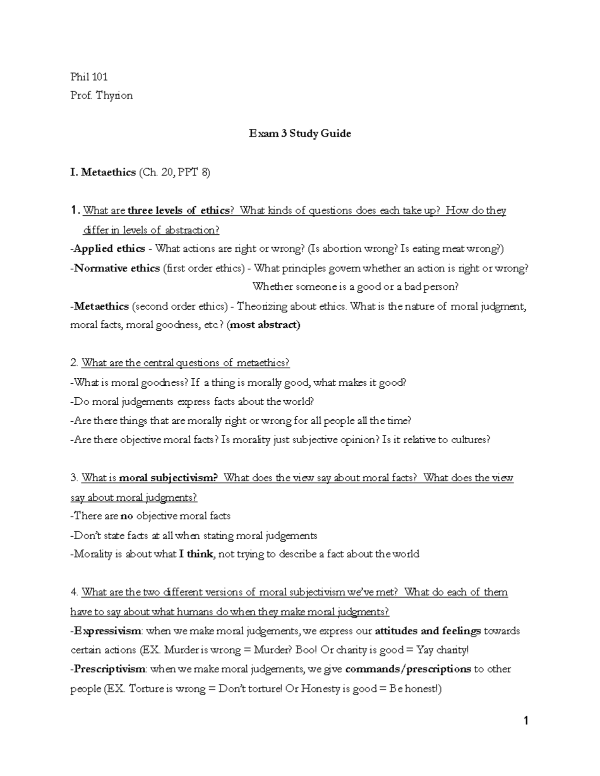 PHIL 101 Exam 3 Study Guide - Phil 101 Prof. Thyrion Exam 3 Study Guide ...