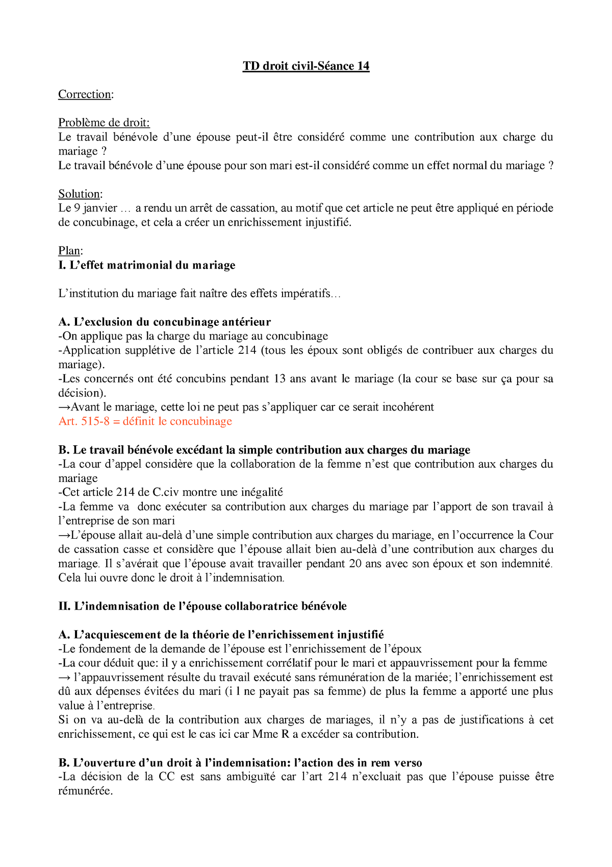 TD- Droit Civil Séance -14 Semestre 2 - TD Droit Civil-Séance 14 ...