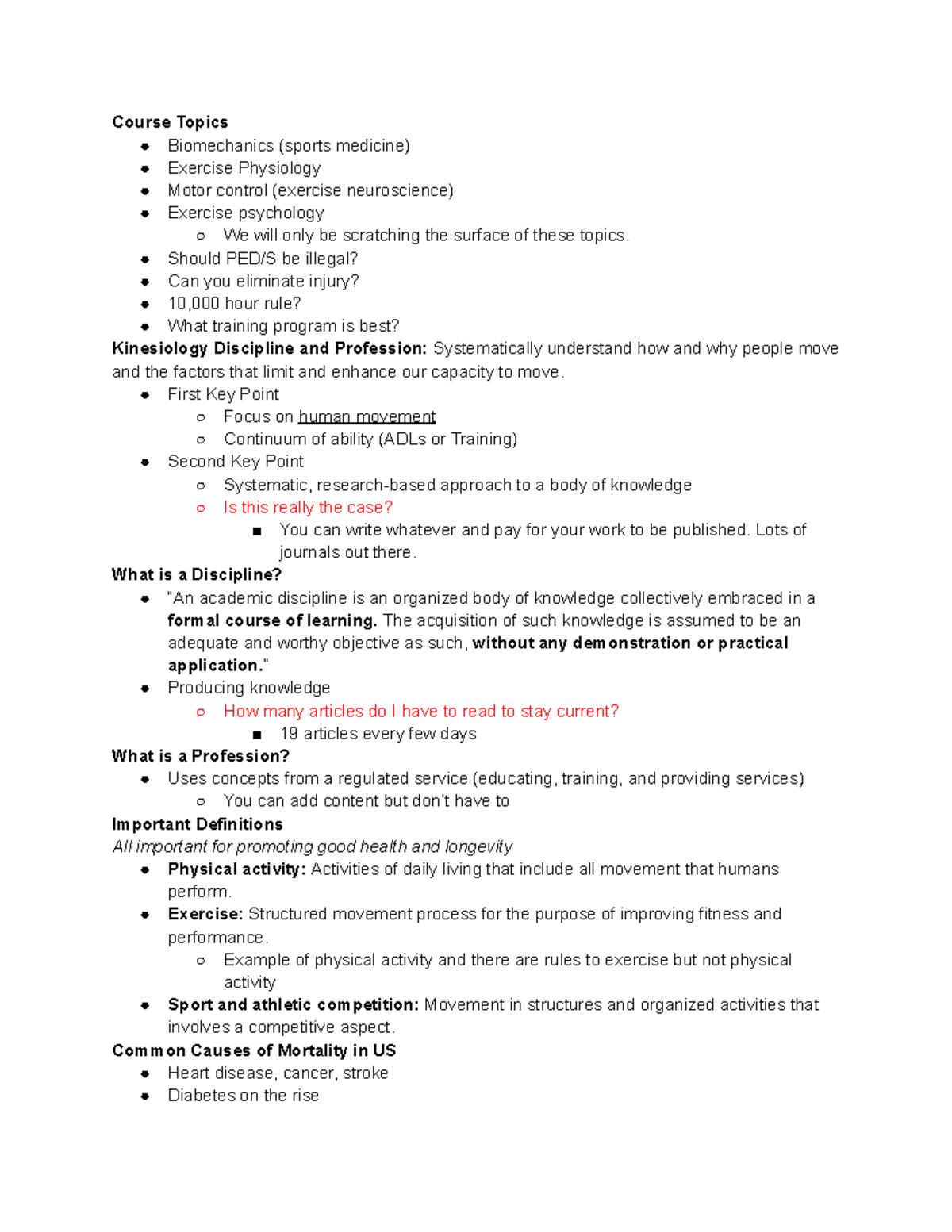 KIN 100 Introductory Lecture Notes - Course Topics Biomechanics (sports ...