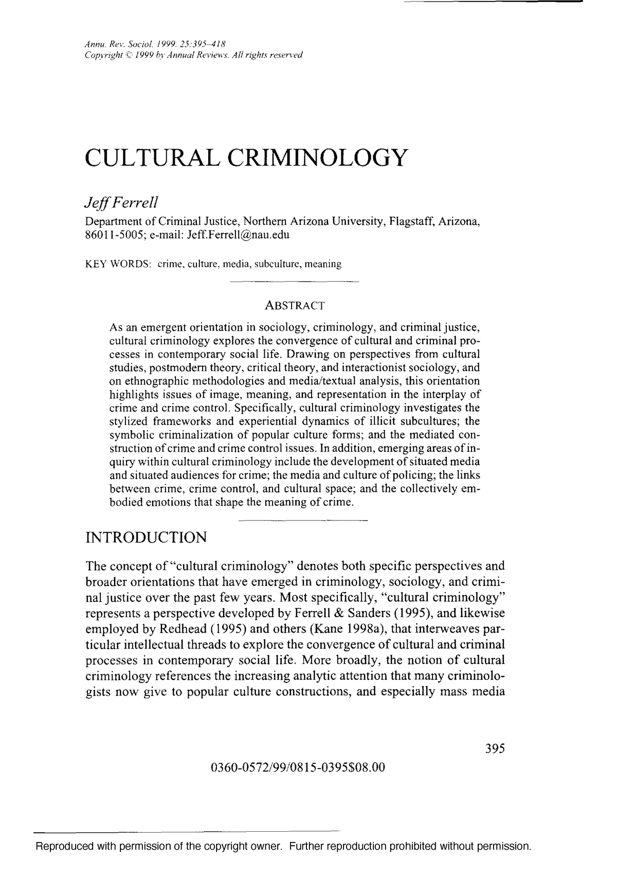 cultural criminology research paper