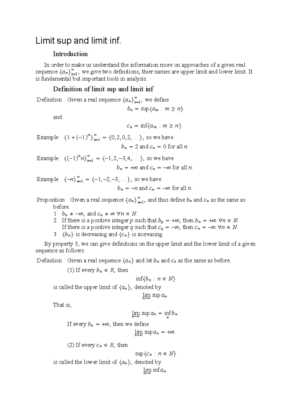 Limsup-liminf - Summary Principles Of Mathematical Analysis - Limit Sup ...