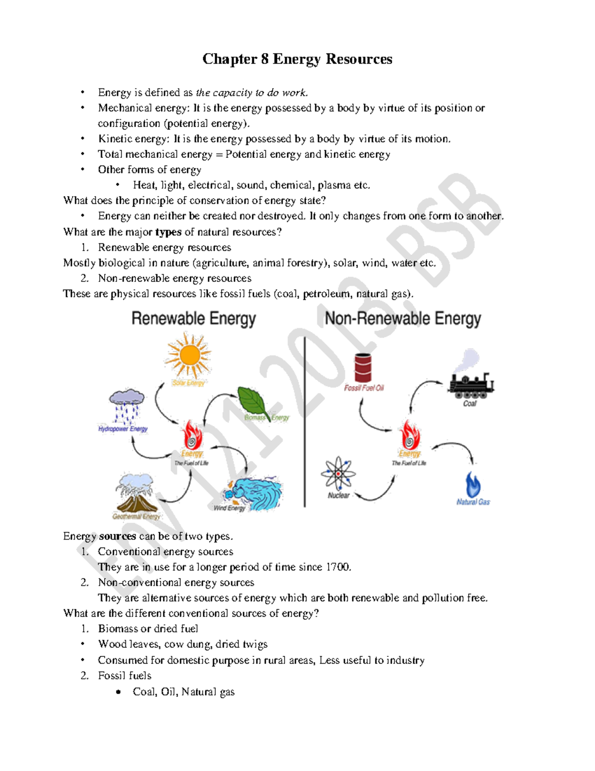 SEMI- Finals ENVI Lecture - Chapter 8 Energy Resources Energy is ...