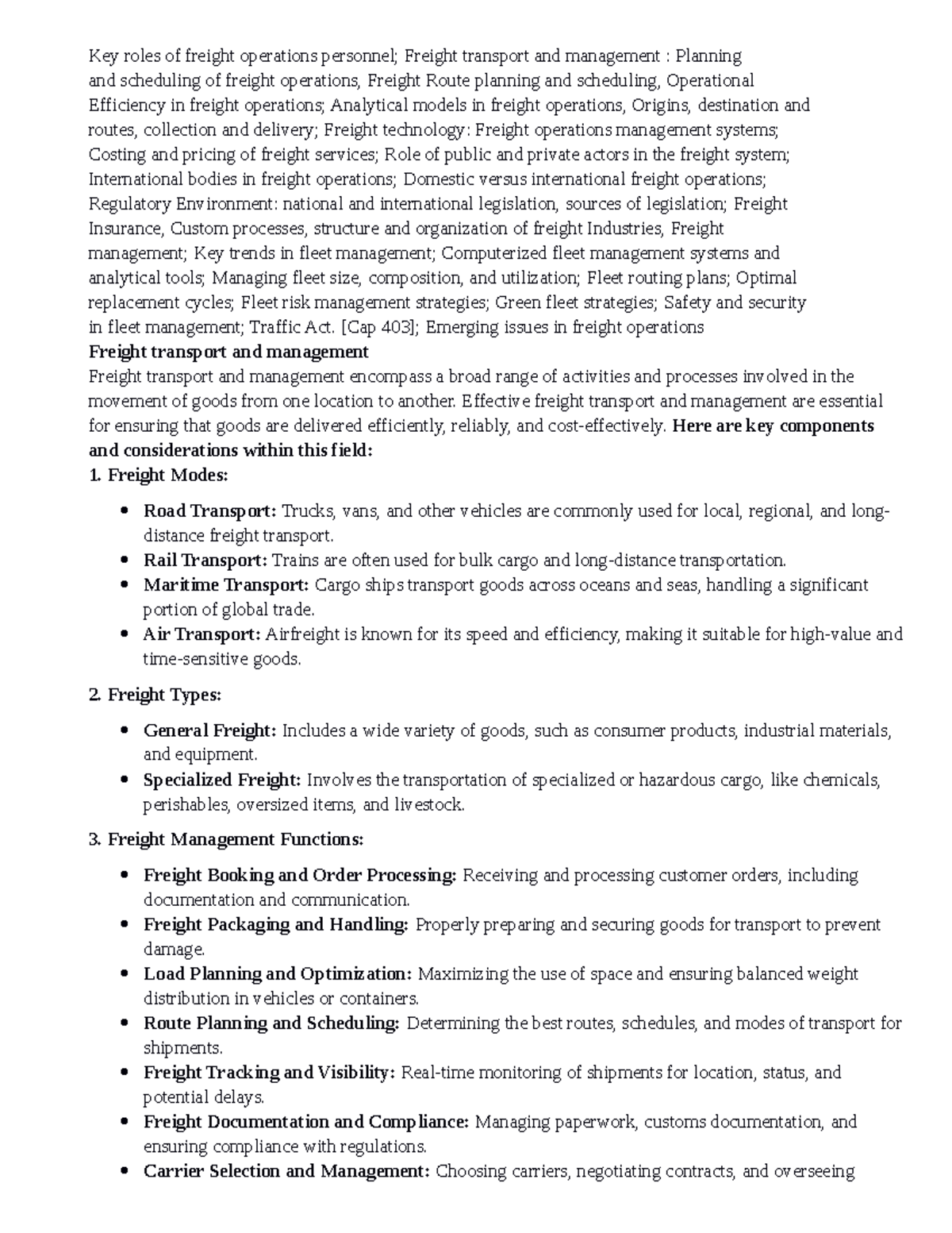 Shared Notes 2 - “freight operation” encompasses the process of ...
