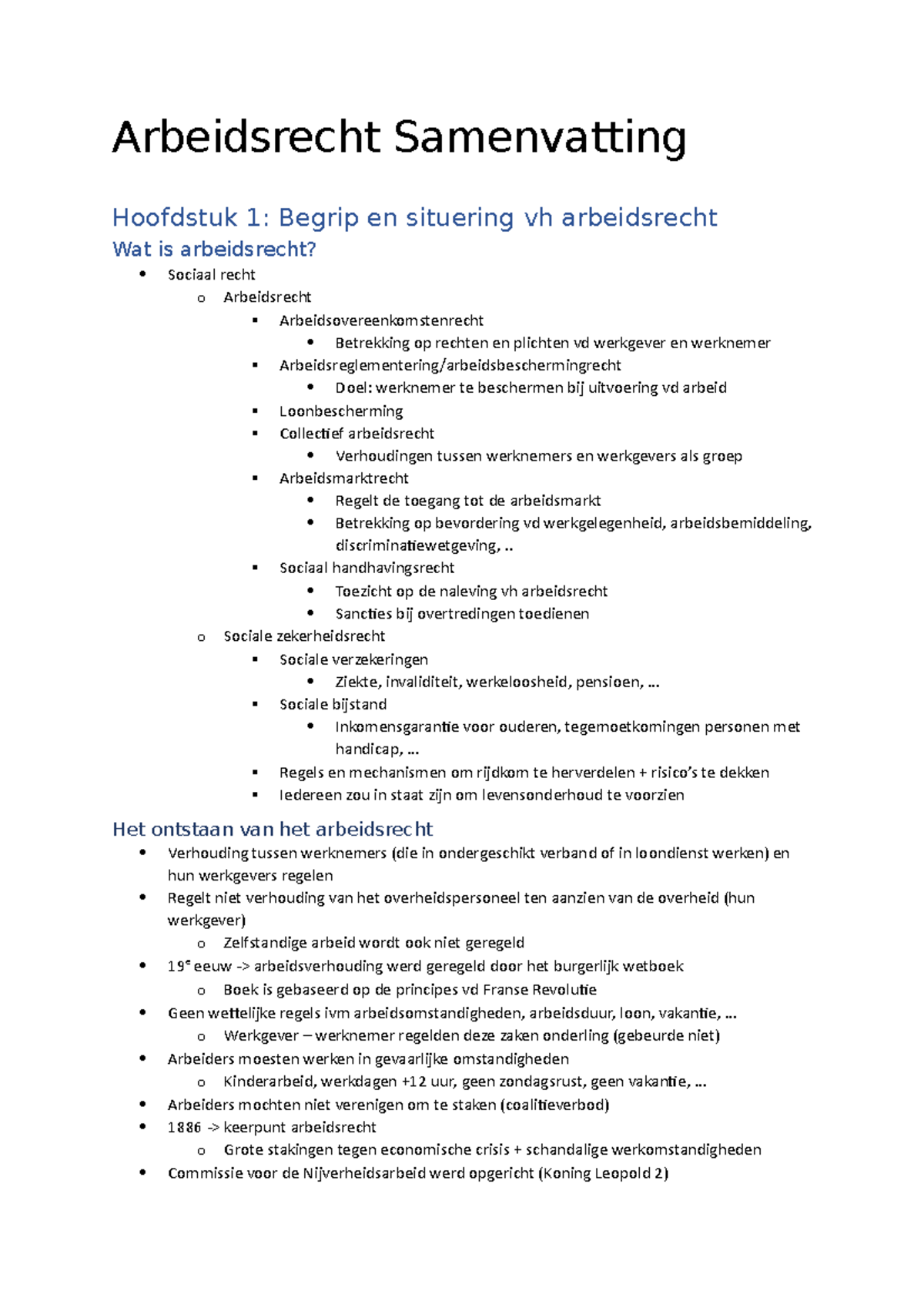 Arbeidsrecht Ucll 1ste Jaar Samenvatting - Arbeidsrecht Samenvatting ...