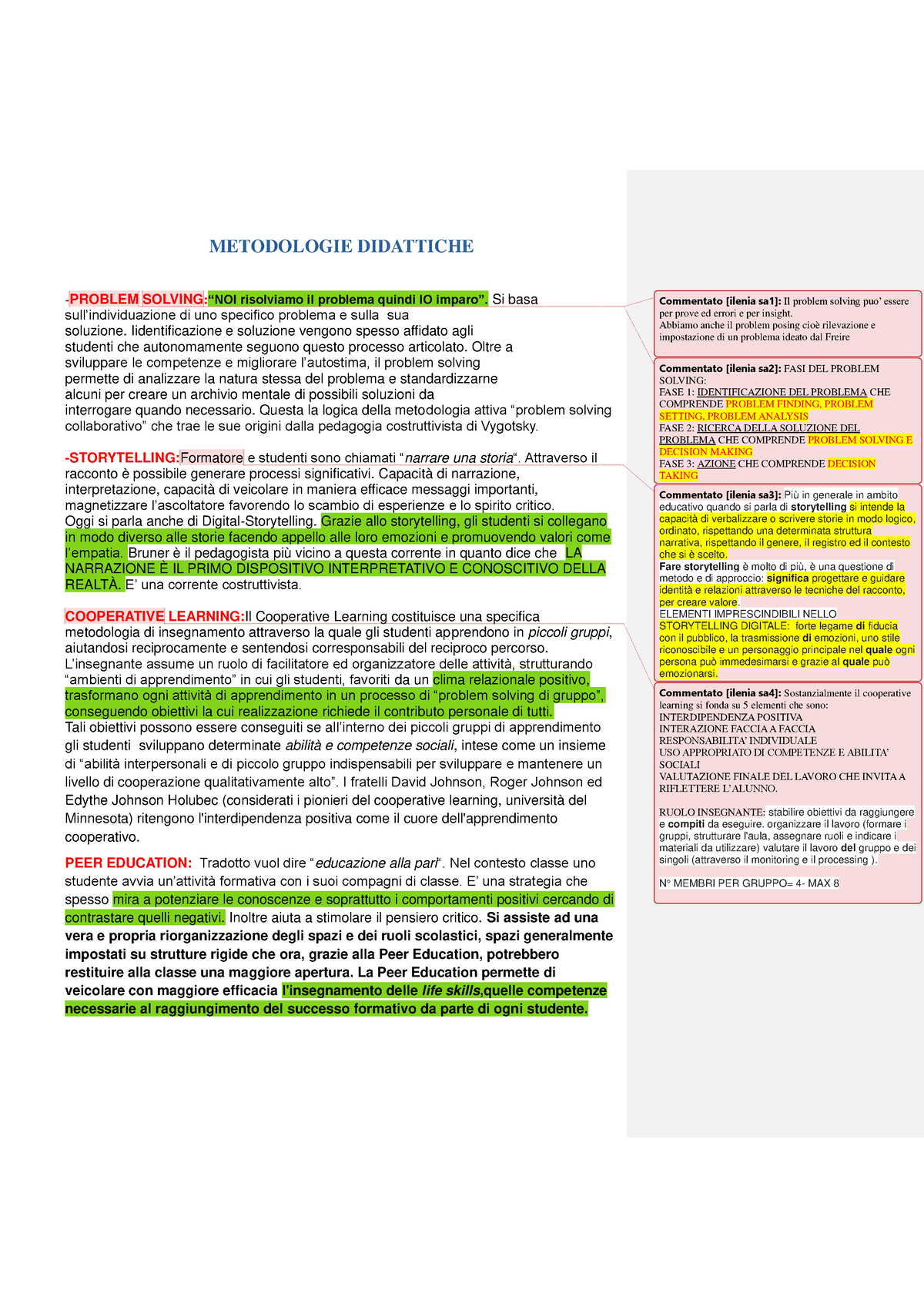 Riassunto Metodologie Didattiche - METODOLOGIE DIDATTICHE - PROBLEM ...