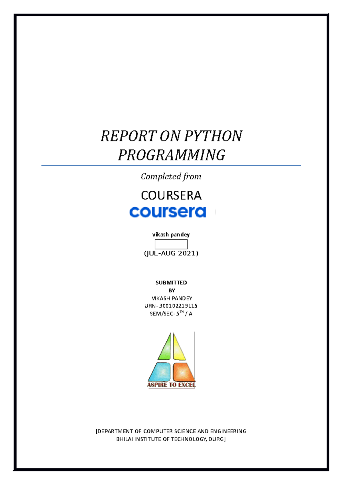 Final Report ON Python - REPORT ON PYTHON PROGRAMMING Completed from ...
