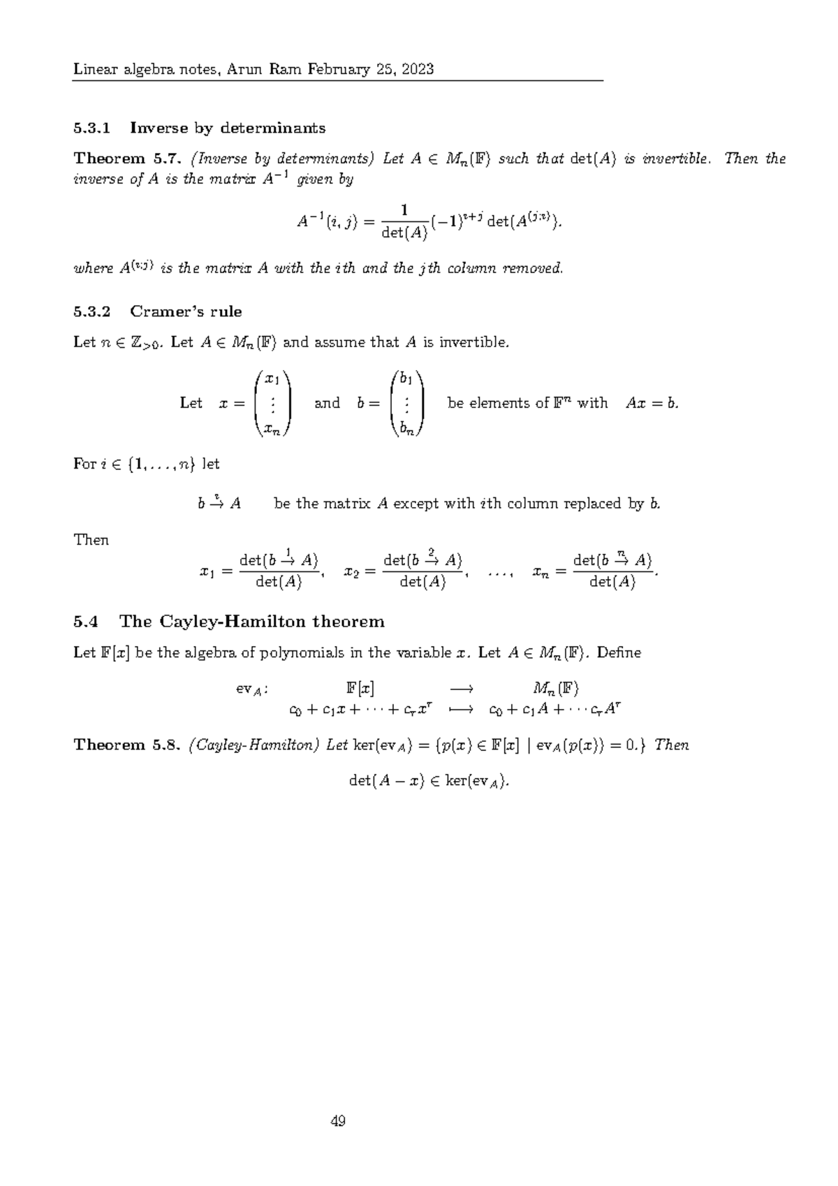 230301 Dets Uses - Linear algebra notes, Arun Ram February 25, 2023 5.3 ...