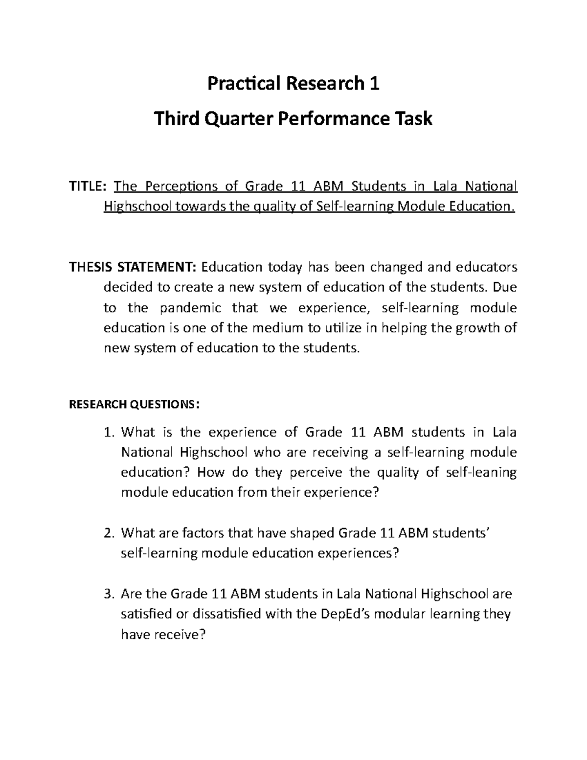 reflection about practical research 1 grade 11