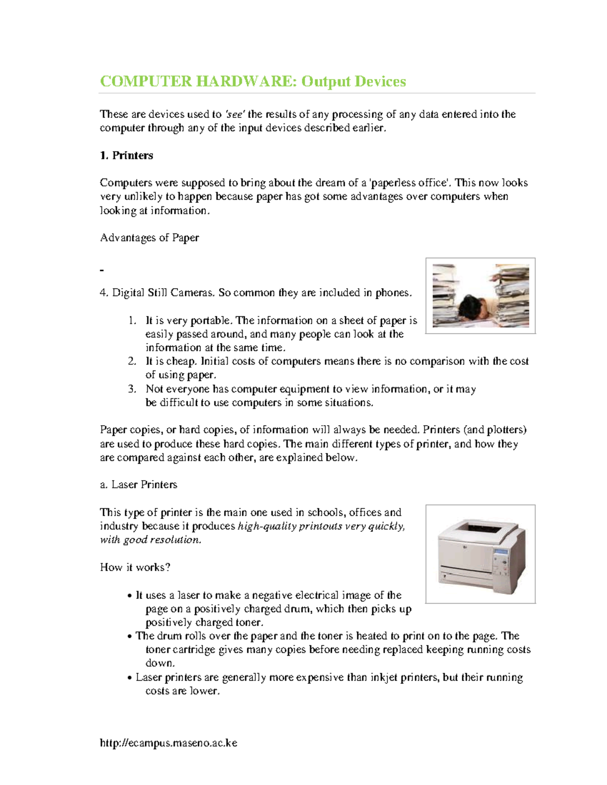 Computer hardware output devices for elearning ecampus maseno ac