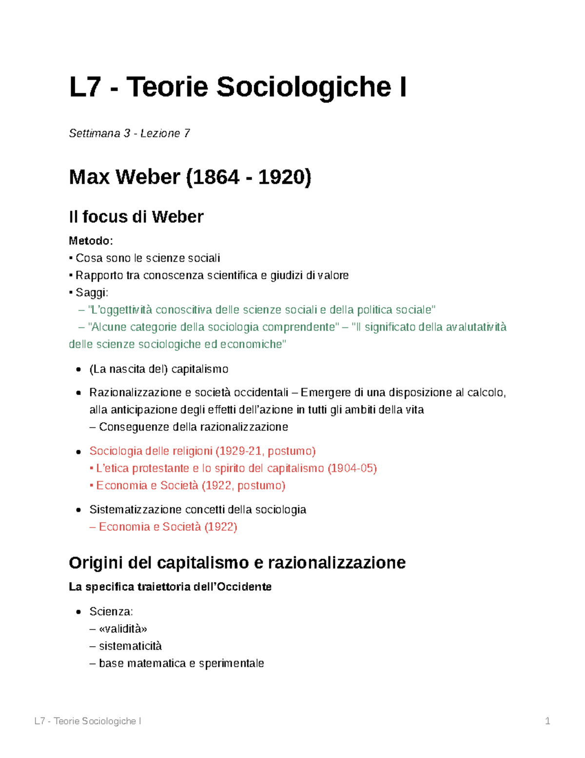 L7 - Teorie Sociologiche I - L7 - Teorie Sociologiche I Settimana 3 ...