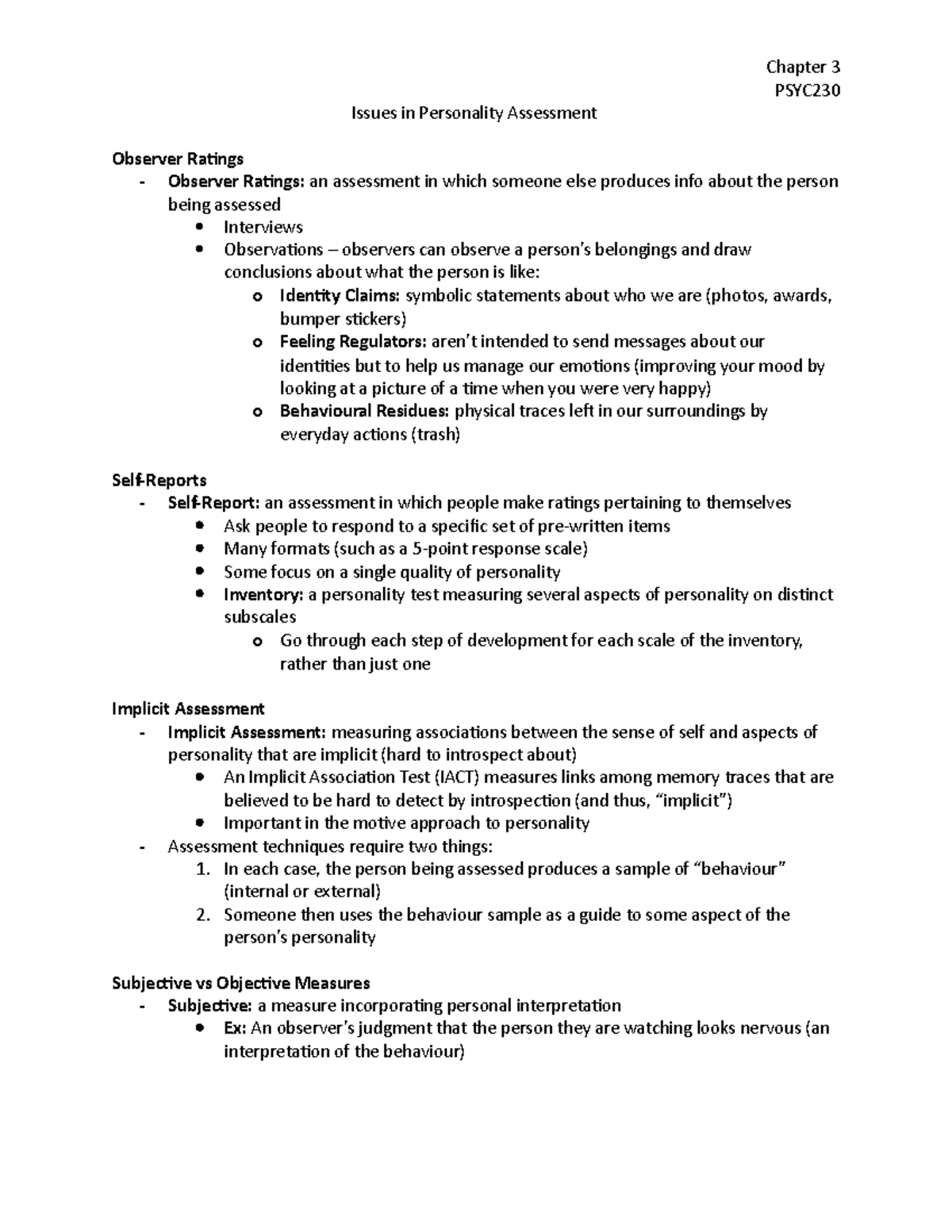 Chapter 3 - Summary Perspectives on Personality - PSYC Issues in ...