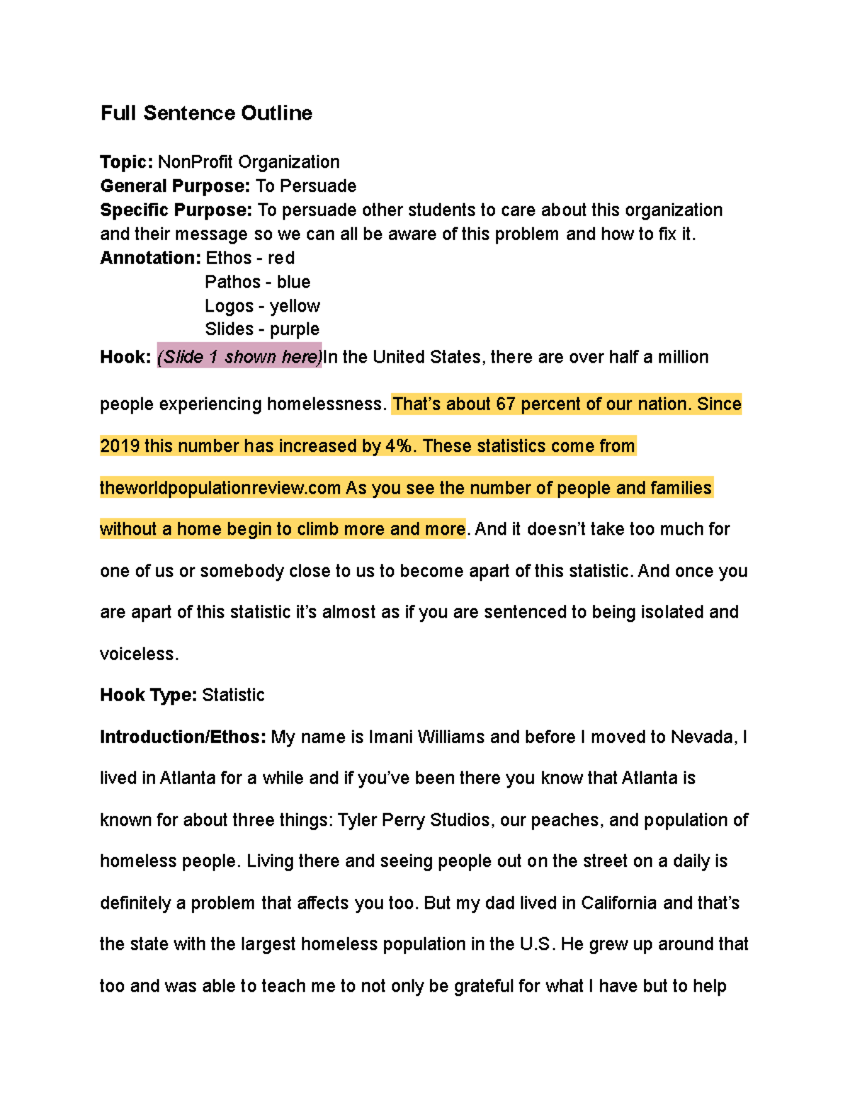 Full Sentence Outline Full Sentence Outline Topic NonProfit