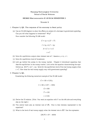 Tutorial 4 - Just questions - Nanyang Technological University HE2001 ...