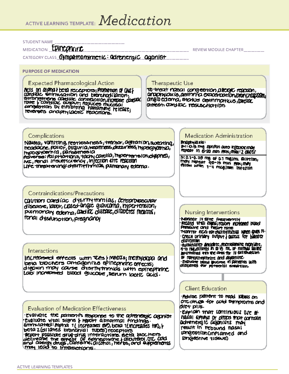 Active Learning Template Epinephrine ACTIVE LEARNING TEMPLATES