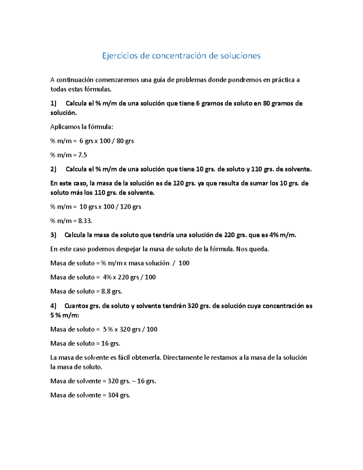 Ejercicios de Concentracion de Soluciones Resueltos - Ejercicios de ...