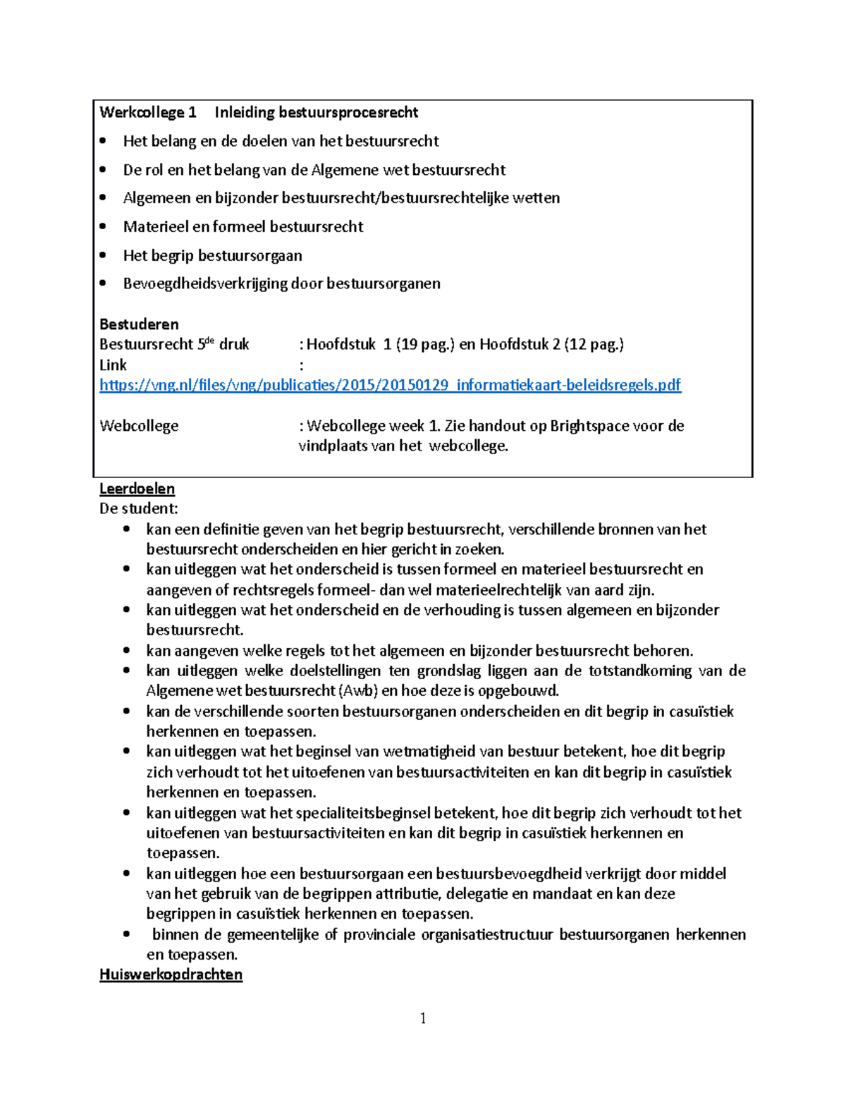 Werkcollege 1 Inleiding Bestuursprocesrecht - Werkcollege 1 Inleiding ...