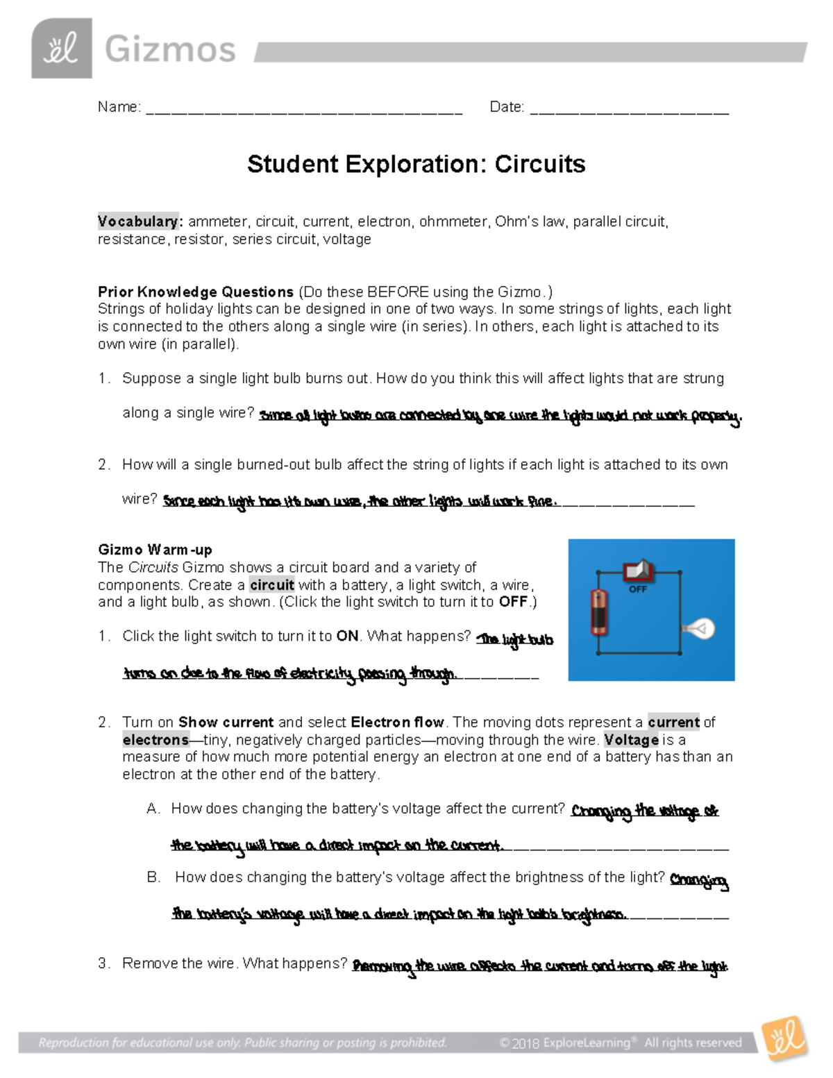 Circuits Gizmo Lab Answers Name 