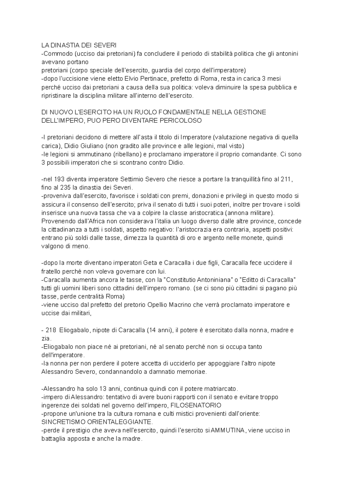 LA Dinastia DEI Severi - Riassunto specifico, con approfondimenti ...