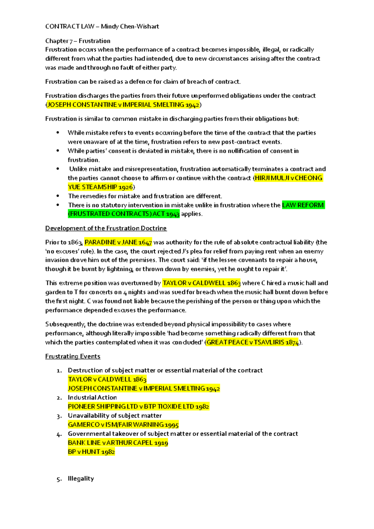 Contract Law Chapter 7 Frustration Notes - CONTRACT LAW – Mindy Chen ...