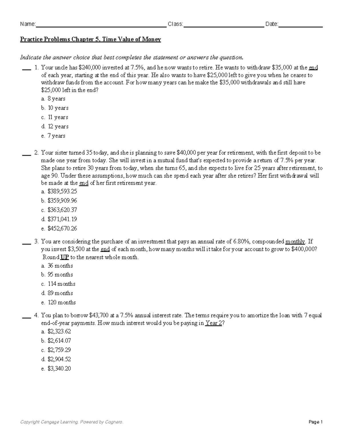 Practice Problems Chapter 5 Time Value Of Money - Indicate The Answer ...