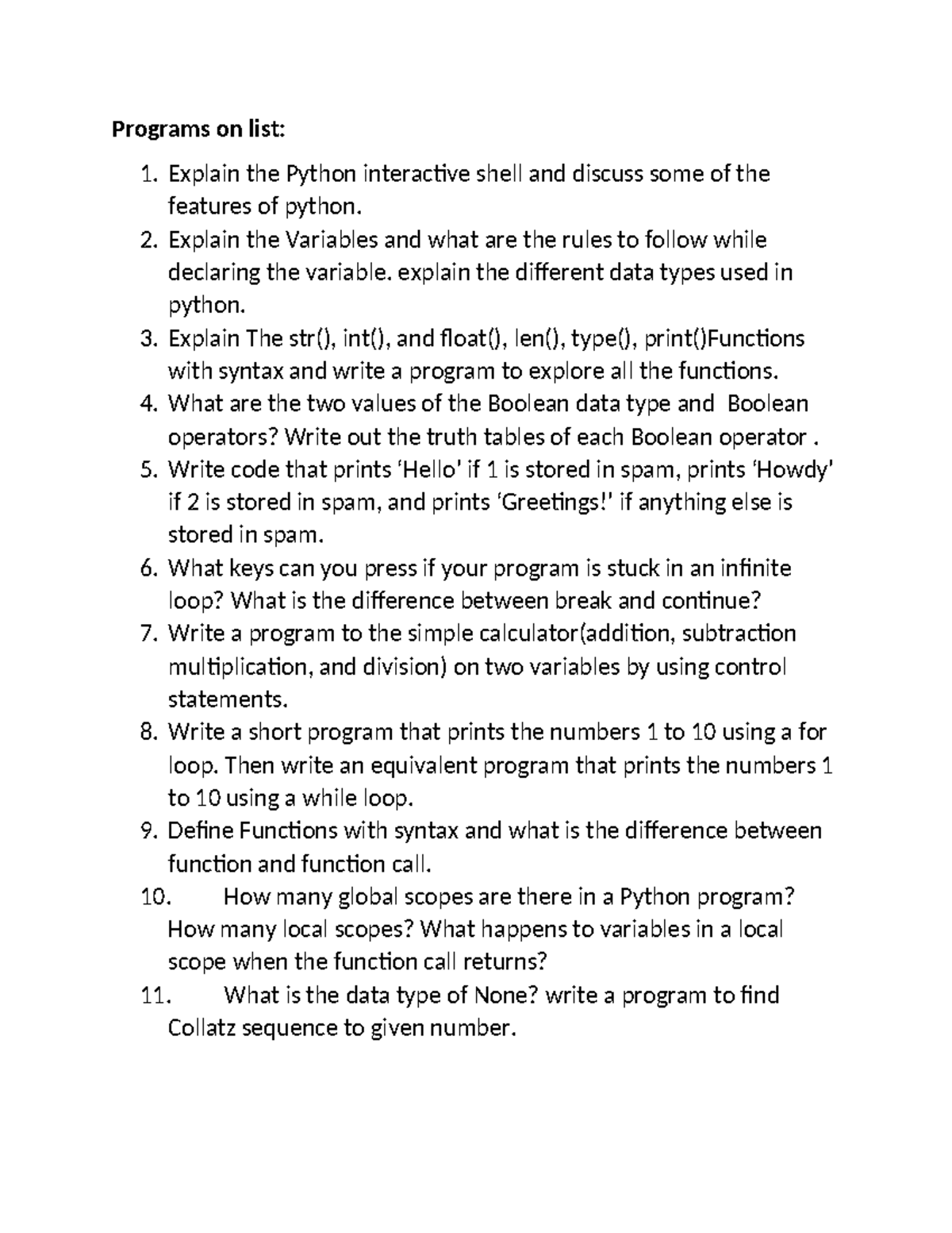 Programs on list - Explain the Python interactive shell and discuss ...