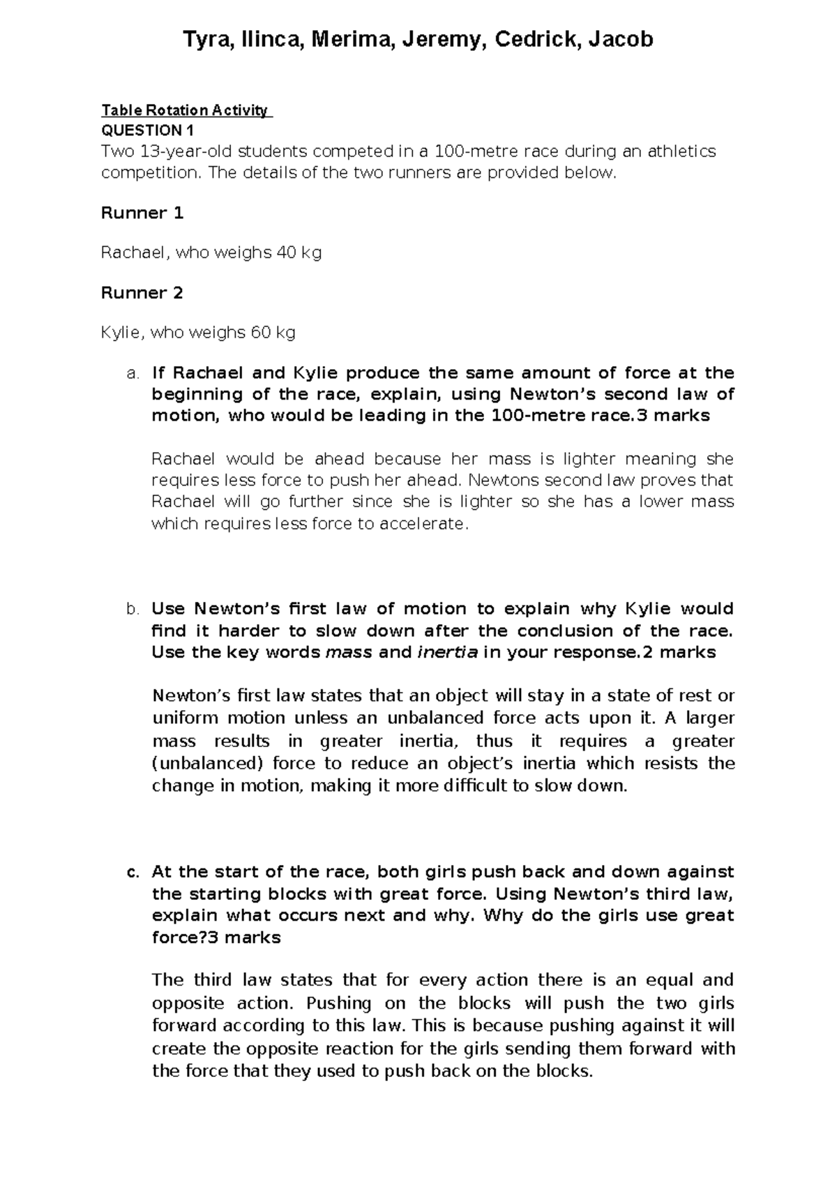 Table Rotation Activity - Table Rotation Activity QUESTION 1 Two 13 ...