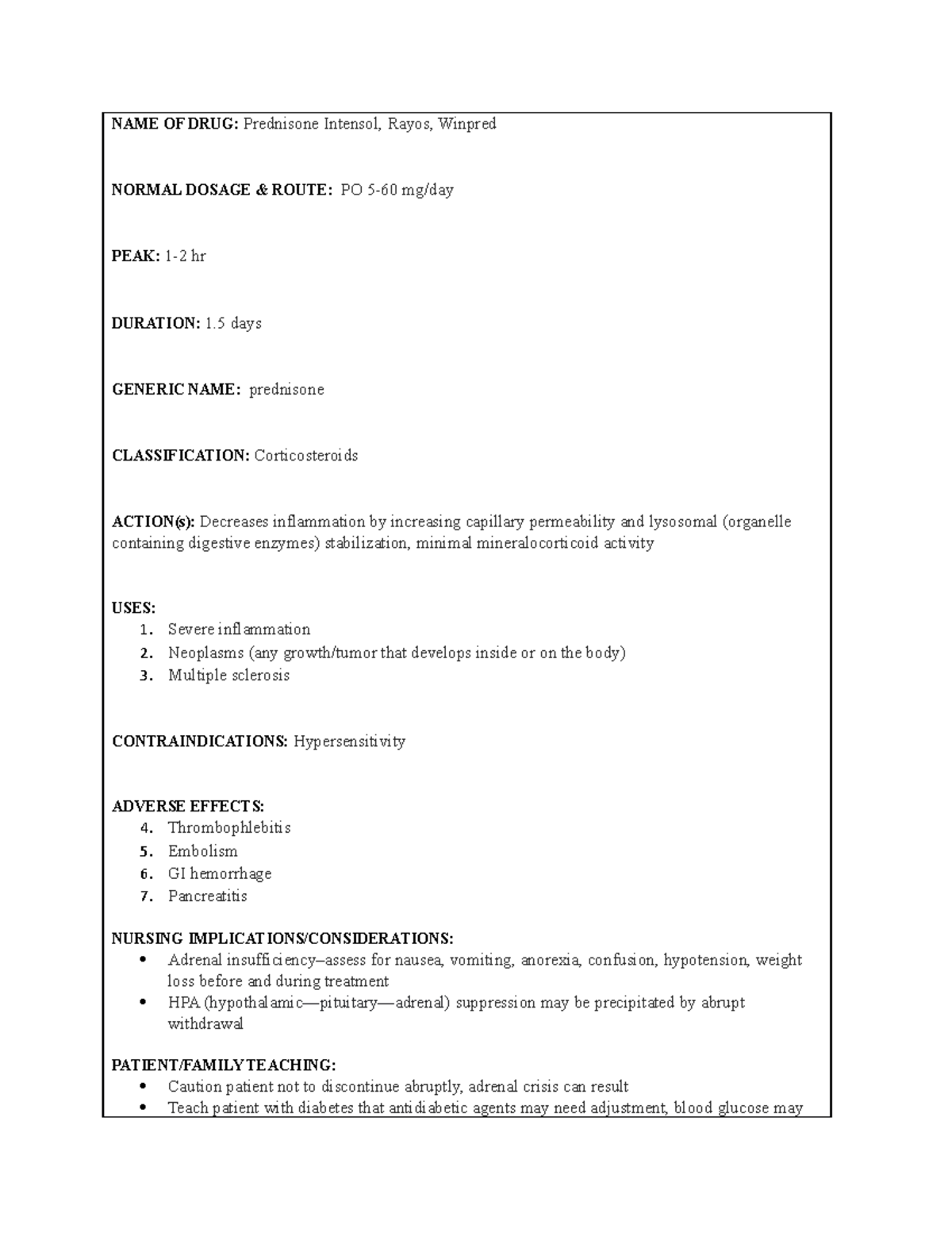 DRUG Cards 9 - NAME OF DRUG: Prednisone Intensol, Rayos, Winpred NORMAL ...