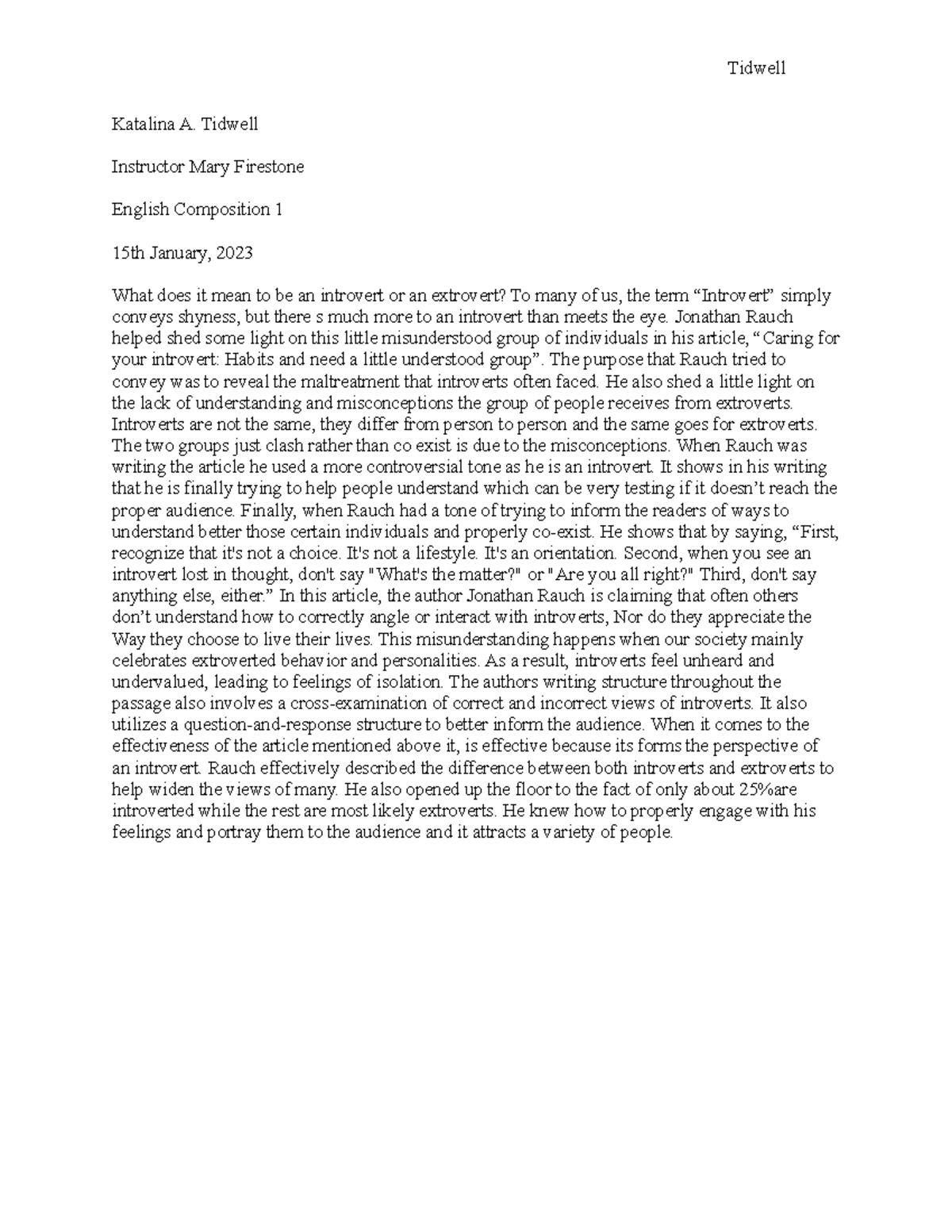 Article Analysis copy - It was a really boring assignment - Tidwell ...