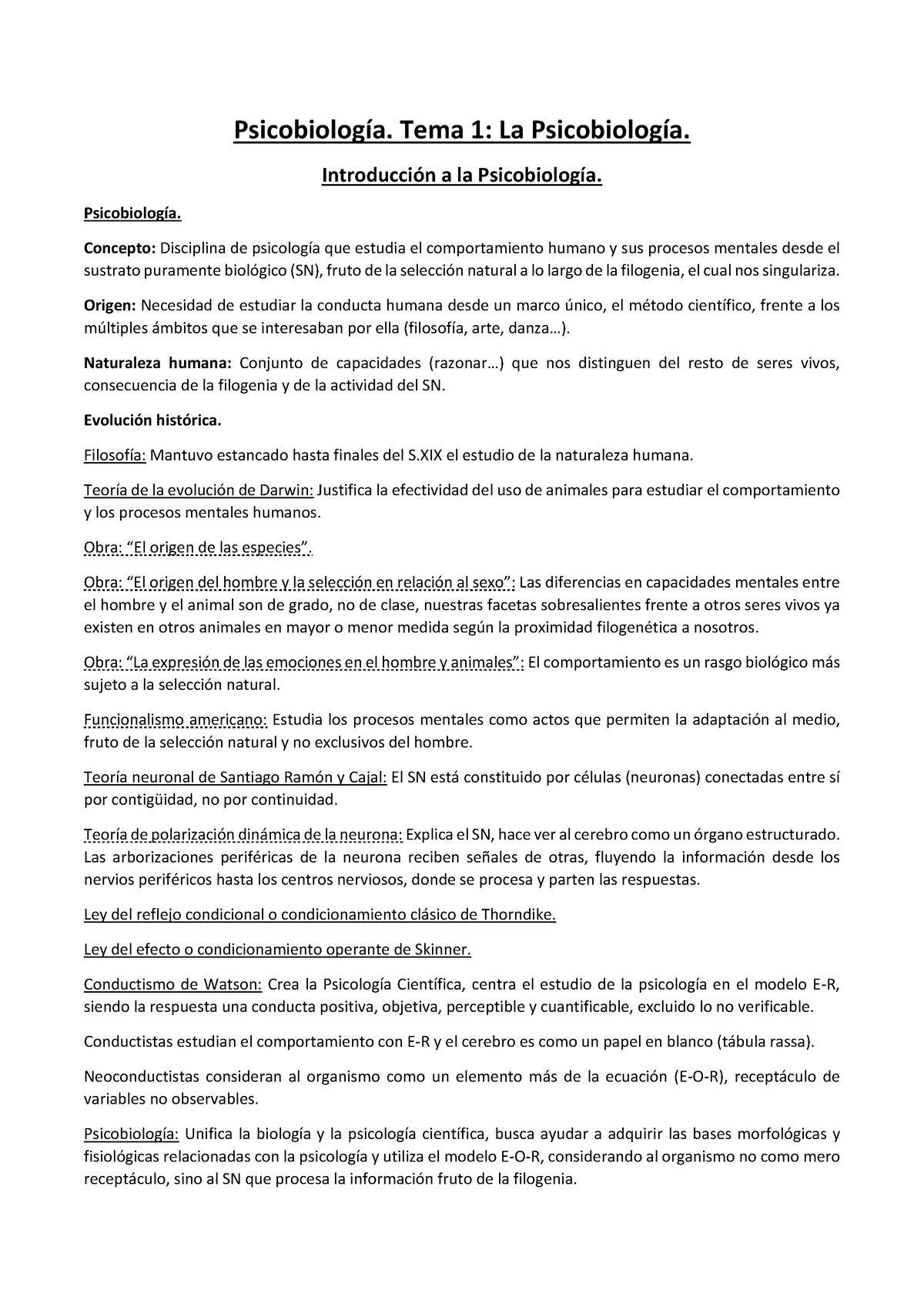 Psicobiología Tema 1 PDF - Psicobiología. Tema 1: La Psicobiología ...