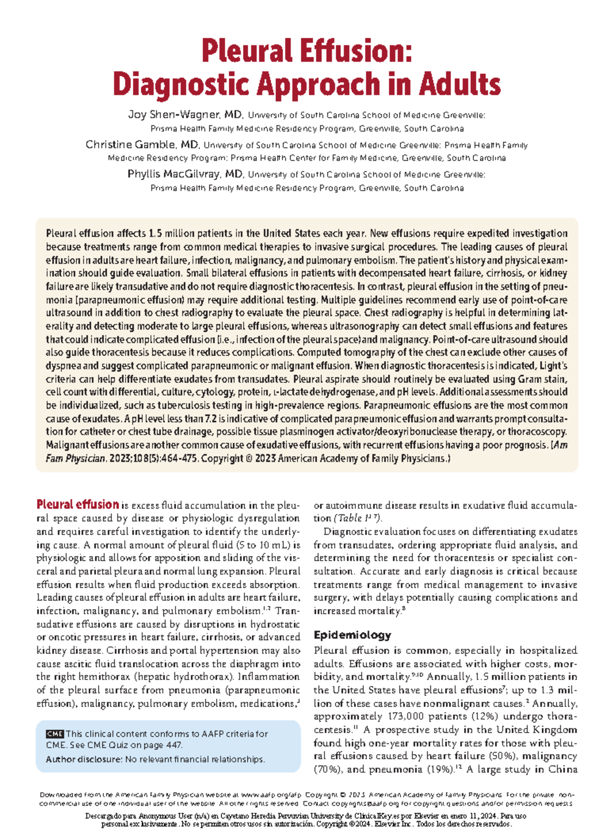 Afp 23 Pleural Effusion Diagnostic Approach in Adults - 464 American ...