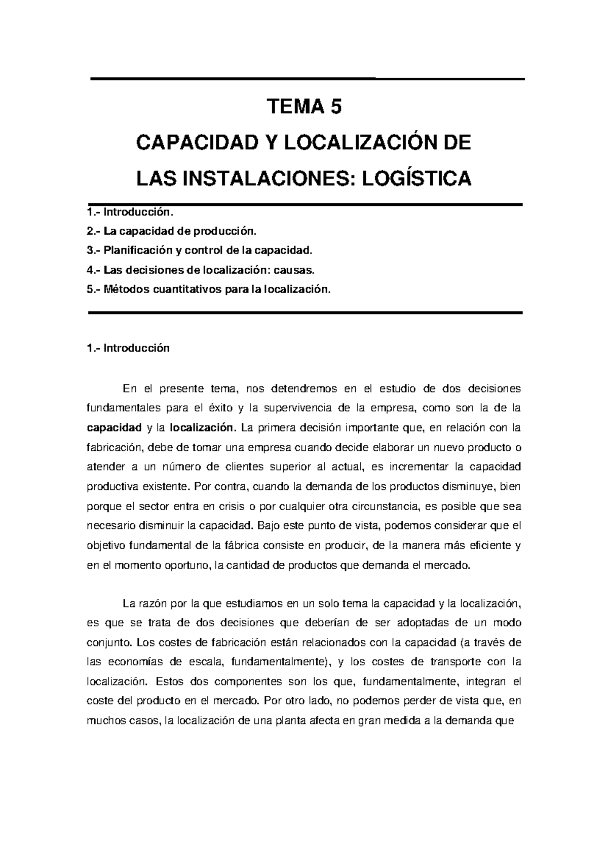 Tema 5 Capacidad Y Localizacion De Las Instalaciones Logistica - TEMA 5 ...