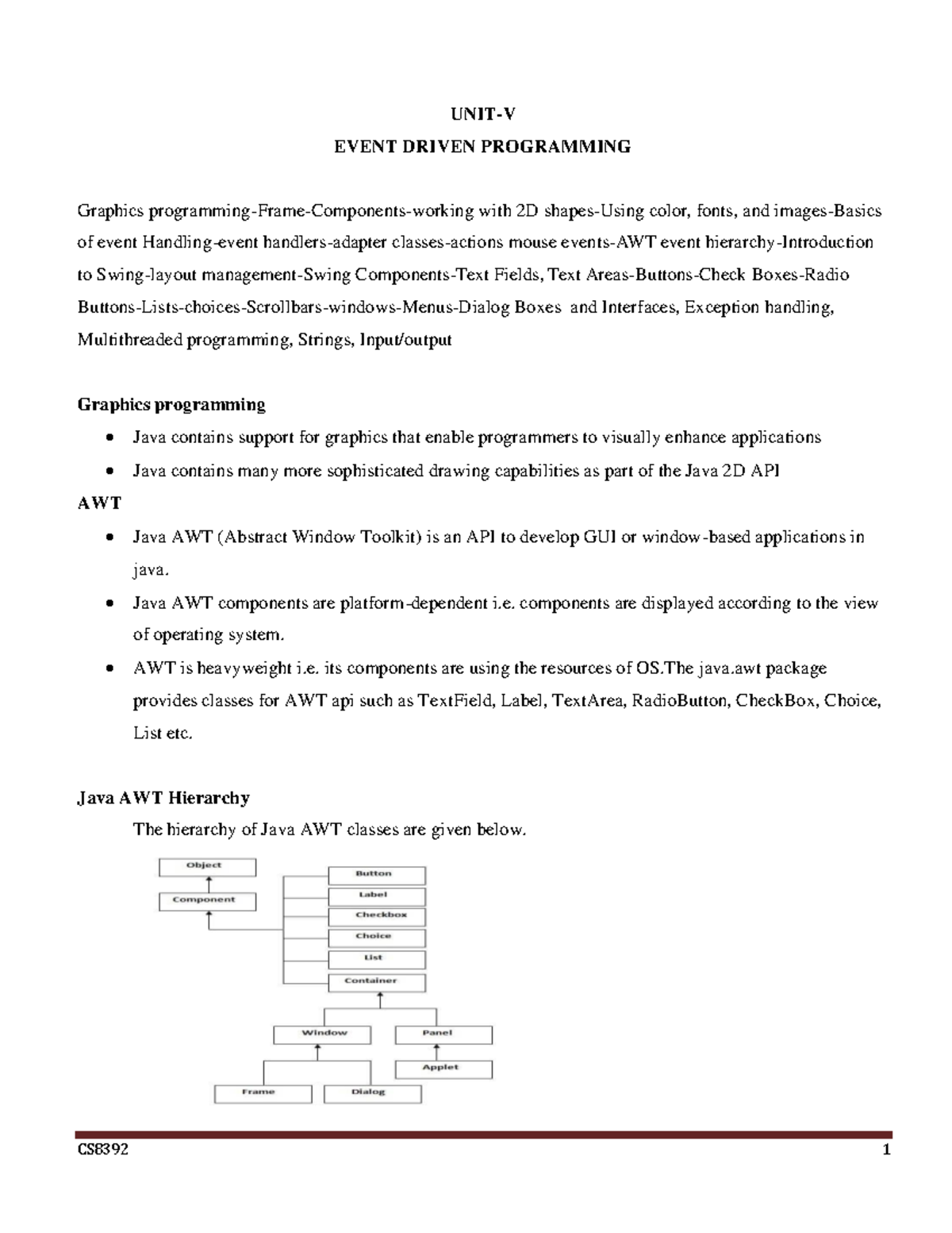 Unit5 - UNIT-V EVENT DRIVEN PROGRAMMING Graphics programming-Frame ...