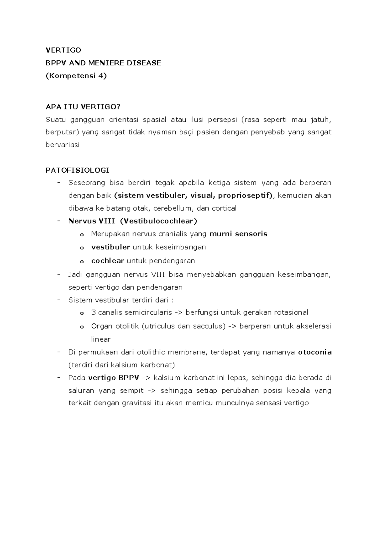 14. Vertigo Catatan untuk Semester V Blok Neurology VERTIGO BPPV