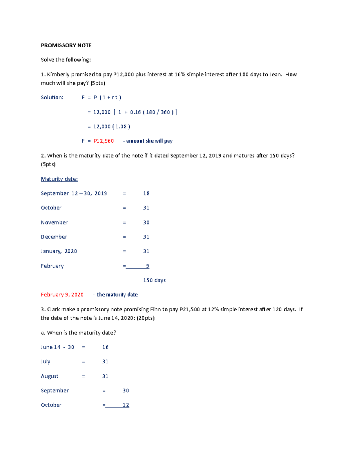 Promissory-Note - Promissory-Note - PROMISSORY NOTE Solve the following ...