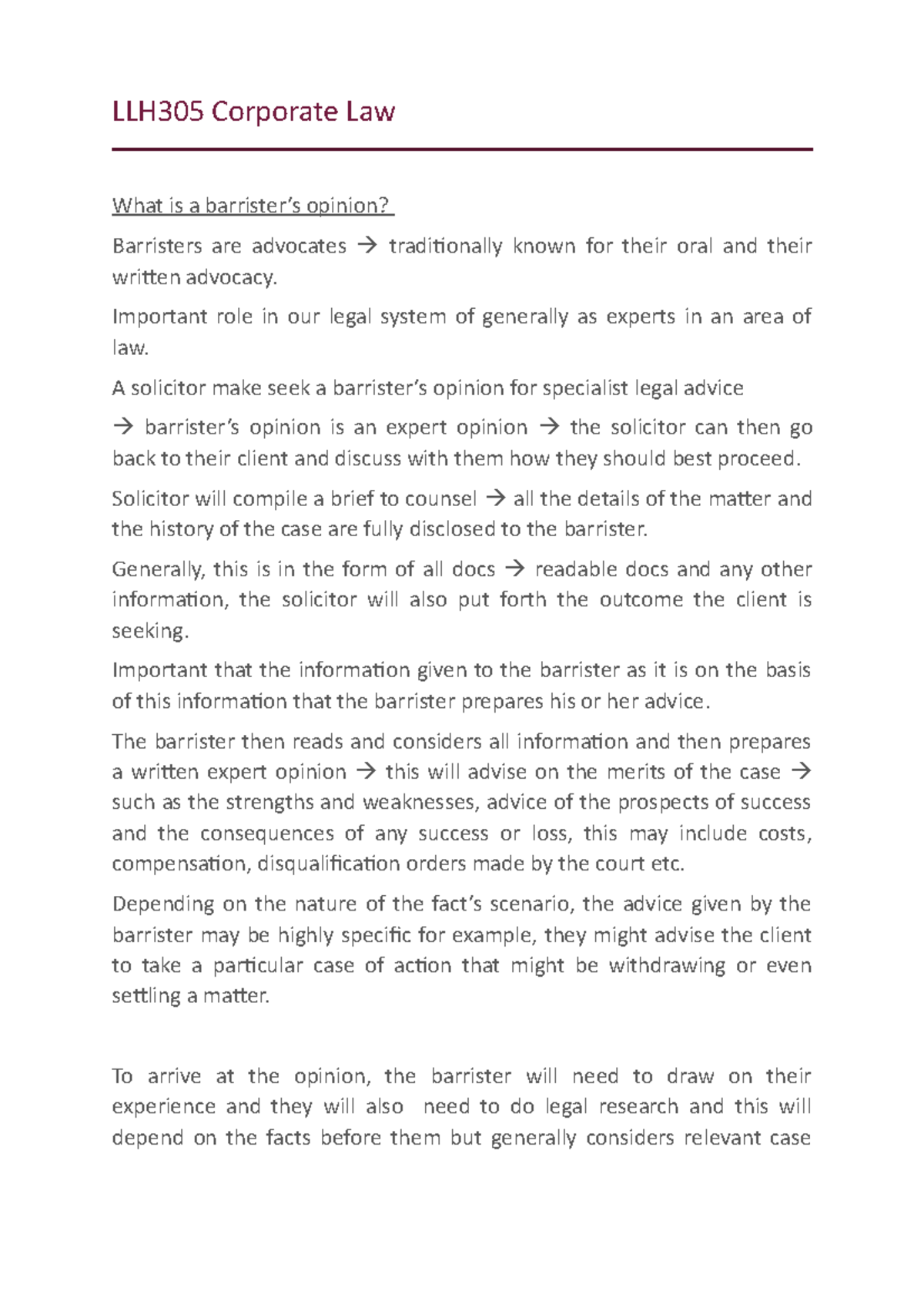 LLH305 Corporate Law - Lecture notes 1 - LLH305 - QUT - Studocu