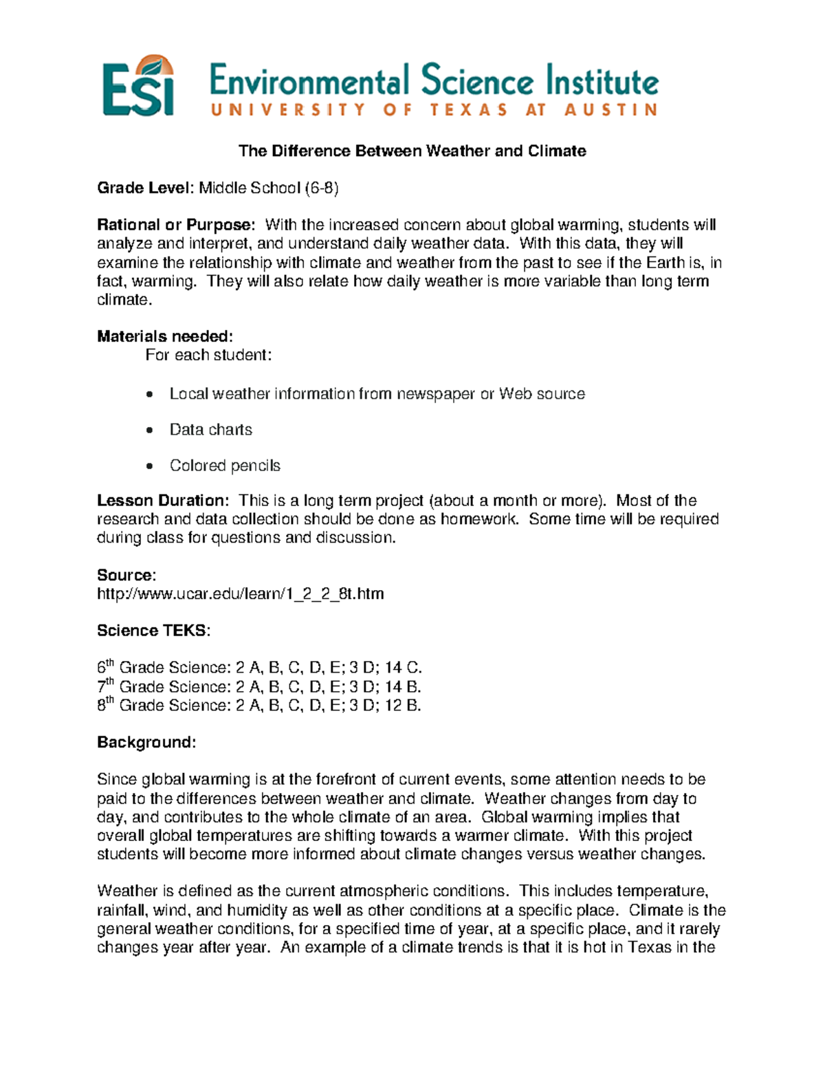 052 Lesson Plan Weather Climate - The Difference Between Weather and ...