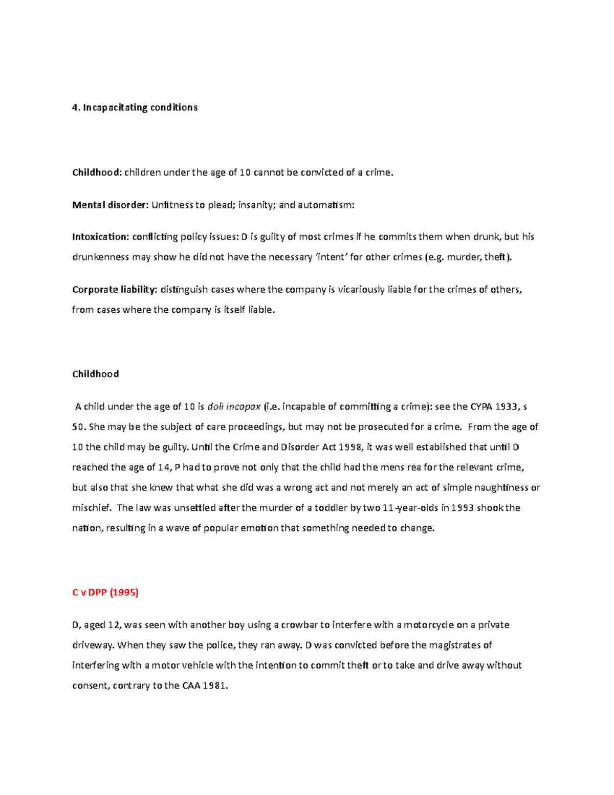 Incapacitating conditions - 4. Incapacitating conditions Childhood ...