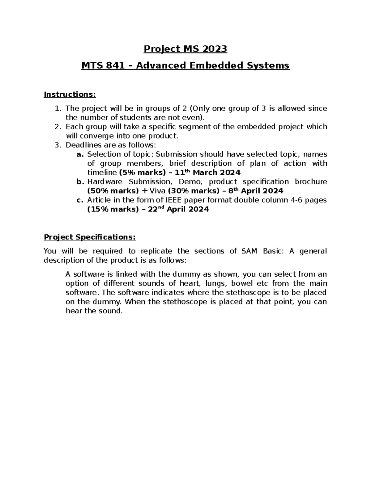 Project MS 2023 - Project MS 2023 MTS 841 – Advanced Embedded Systems ...