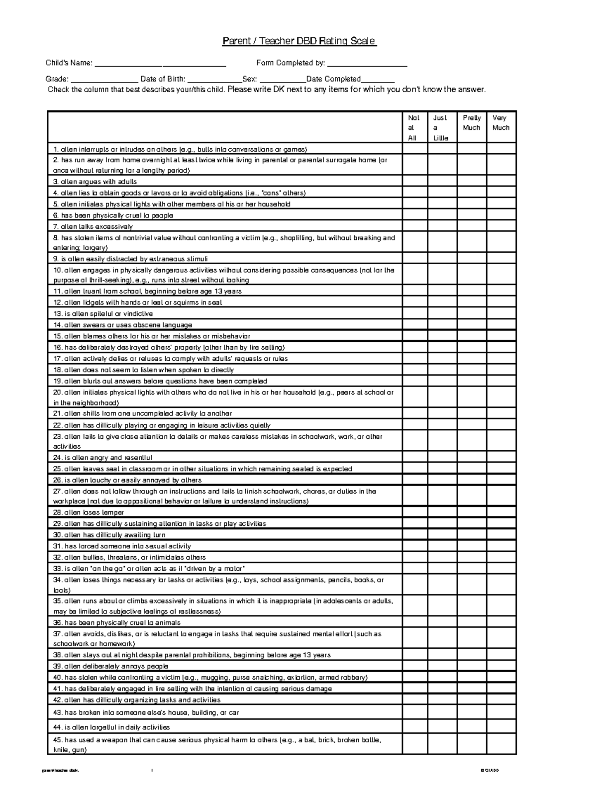 Dbd-rating-scale - Disruptive behavior scale mannual - parent/teacher ...