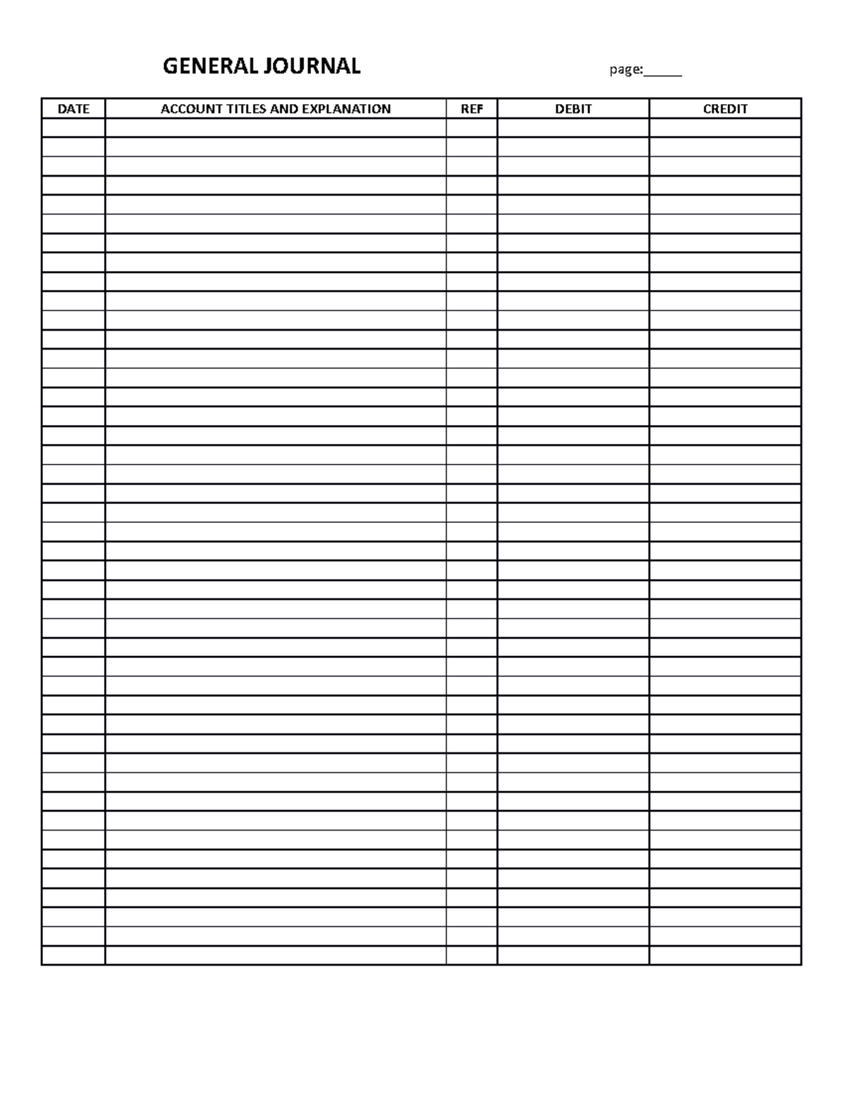 Accounting Format - General Journal Page:      Date Account Titles And 