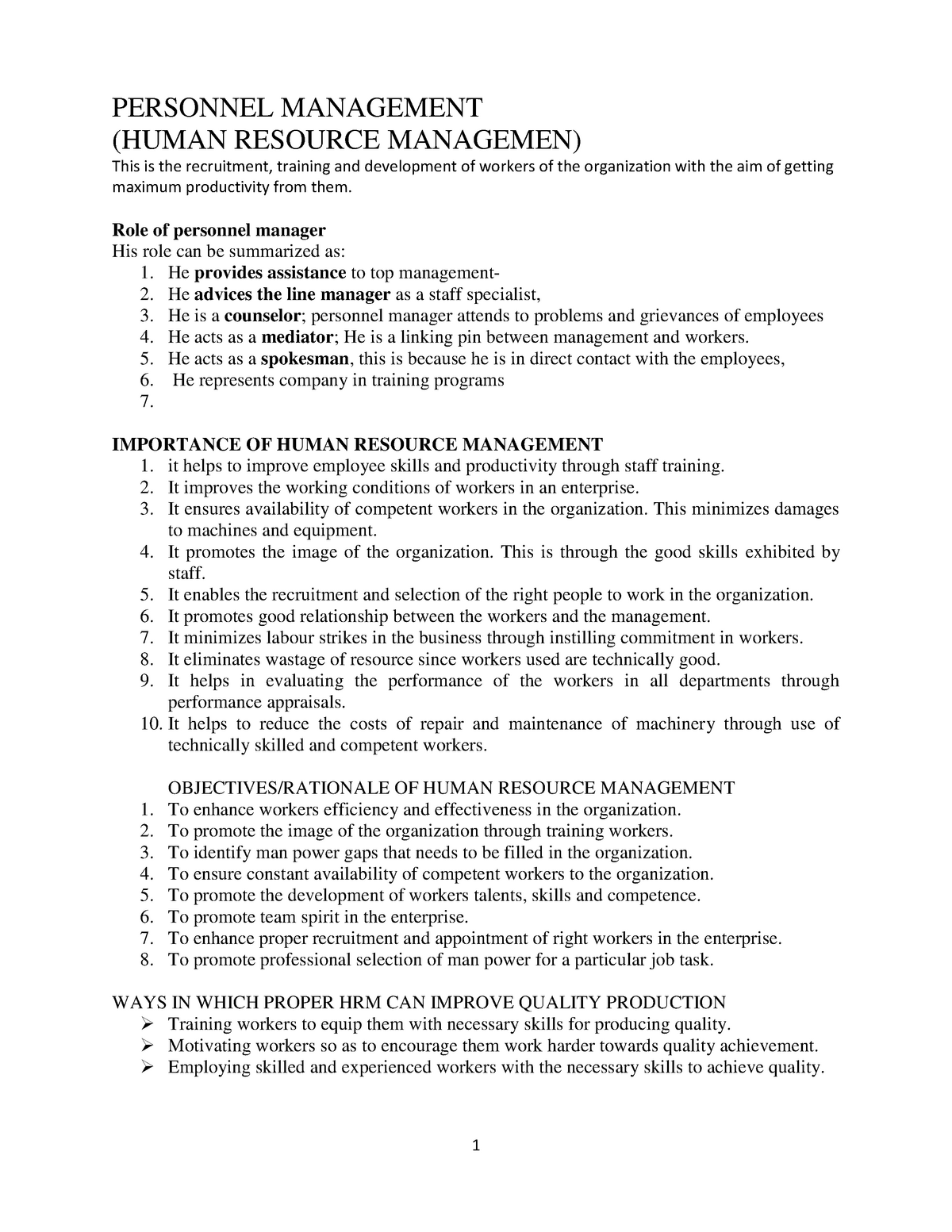 introduction of personnel management assignment