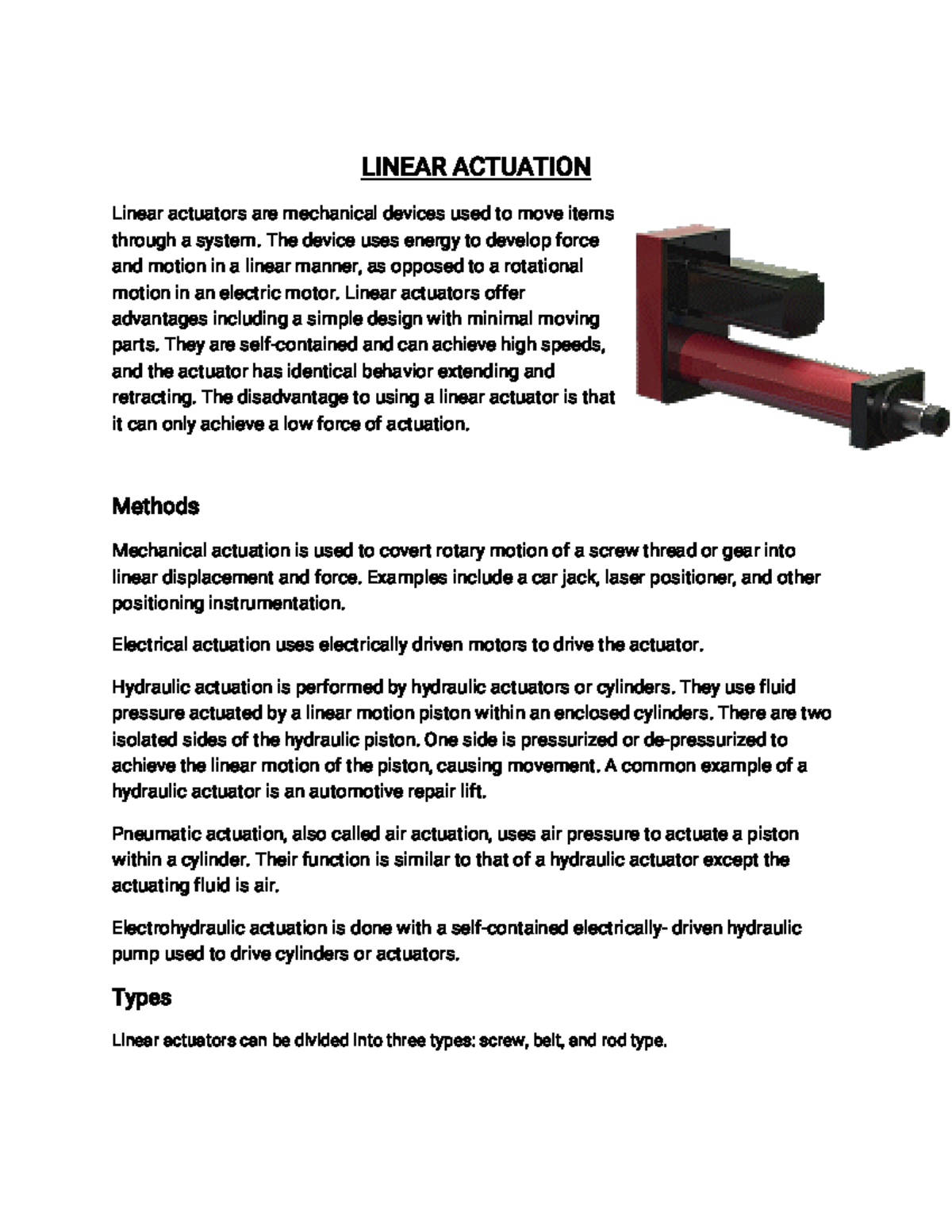 IHP microproject-WPS Office - LINEAR ACTUATION Linear actuators are ...