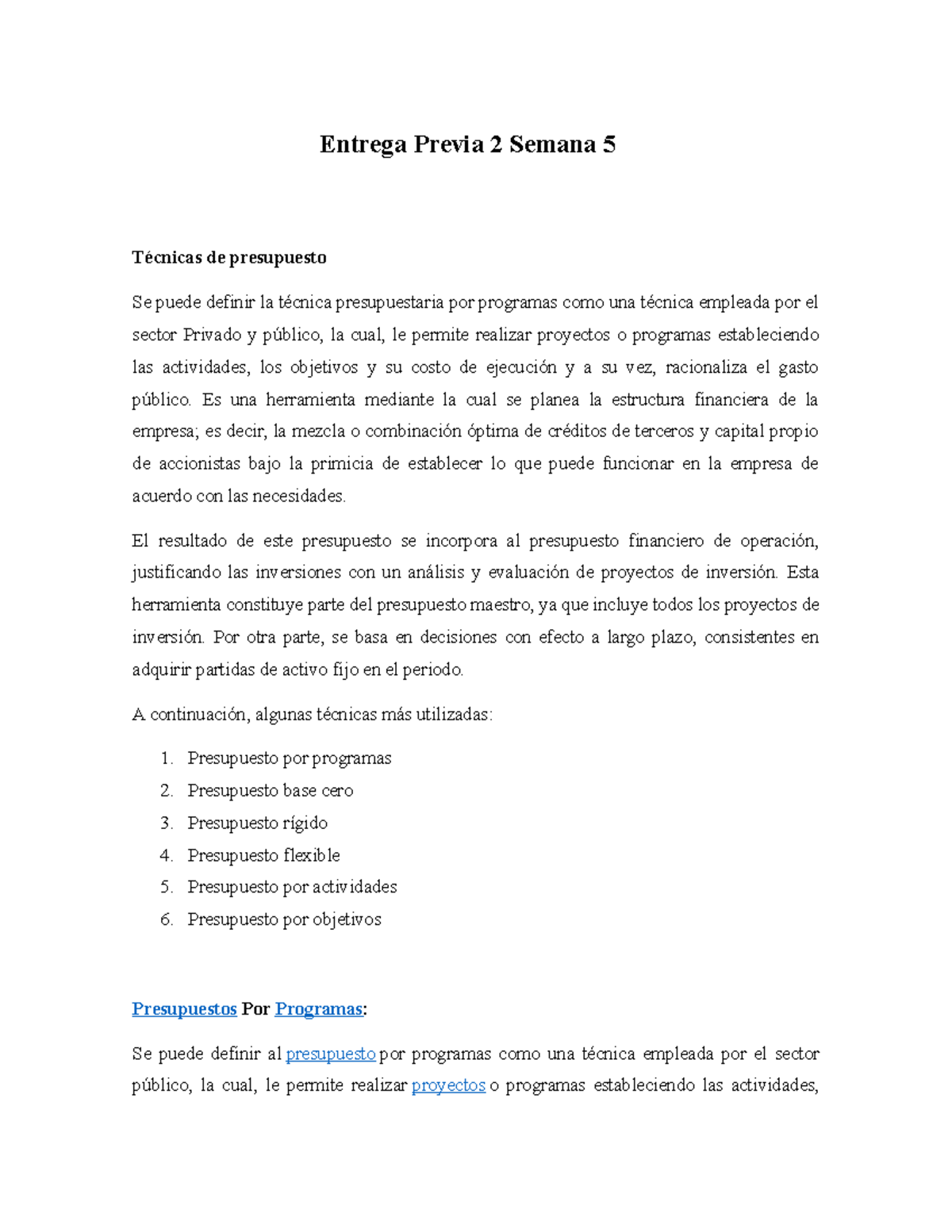 Entrega 2 semana 5,costos y presupuestos - Entrega Previa 2 Semana 5 ...