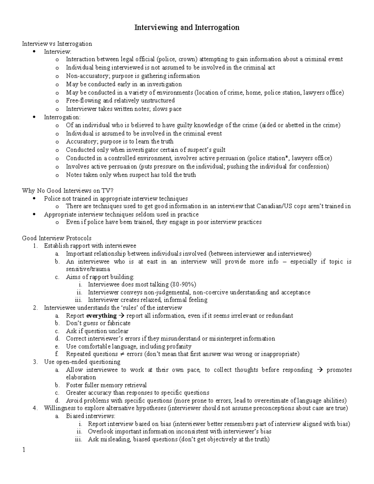 Interviewing and Interrogation - Interviewing and Interrogation ...