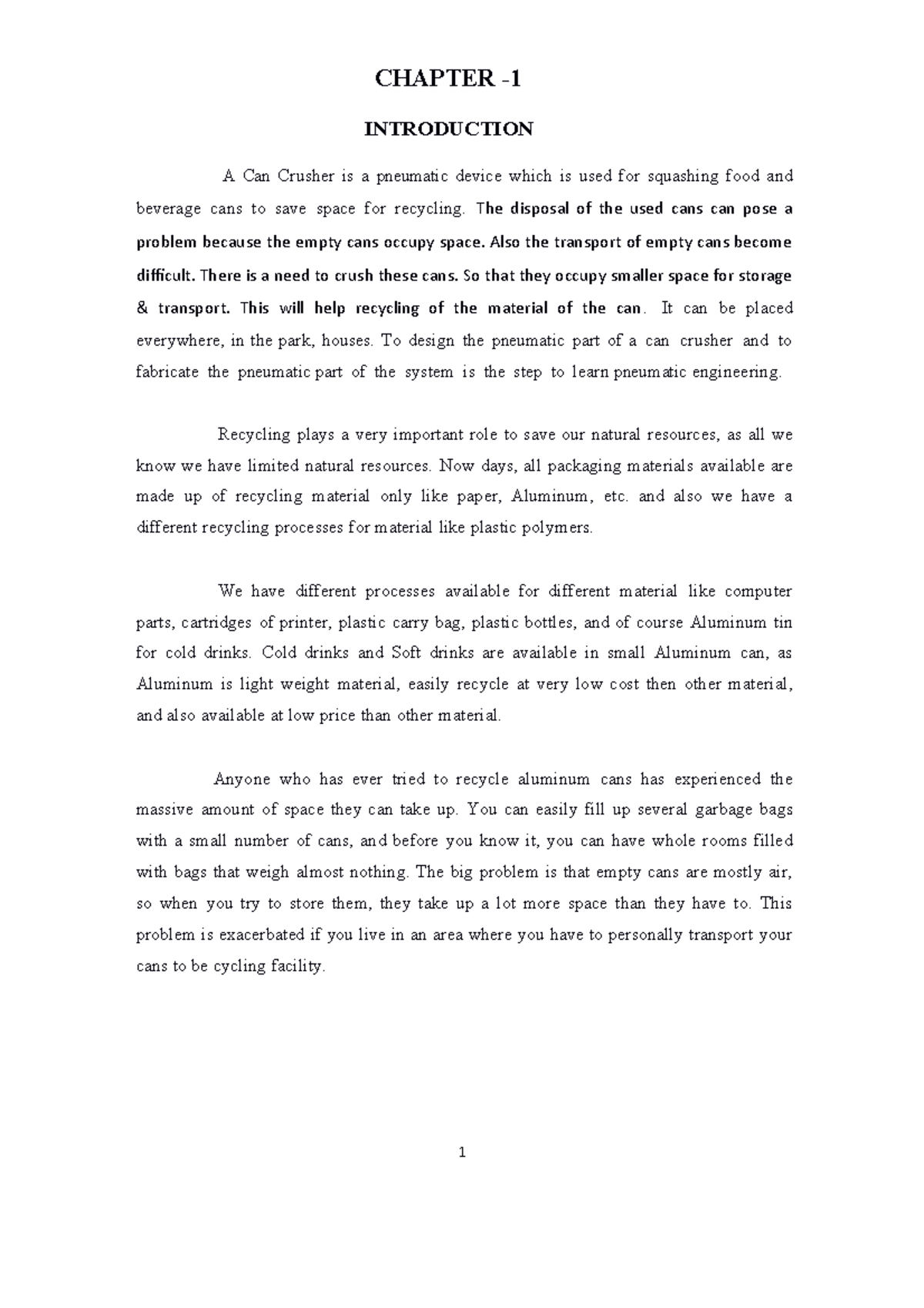 PneumaticCanCrusherProject.docx CHAPTER INTRODUCTION A Can