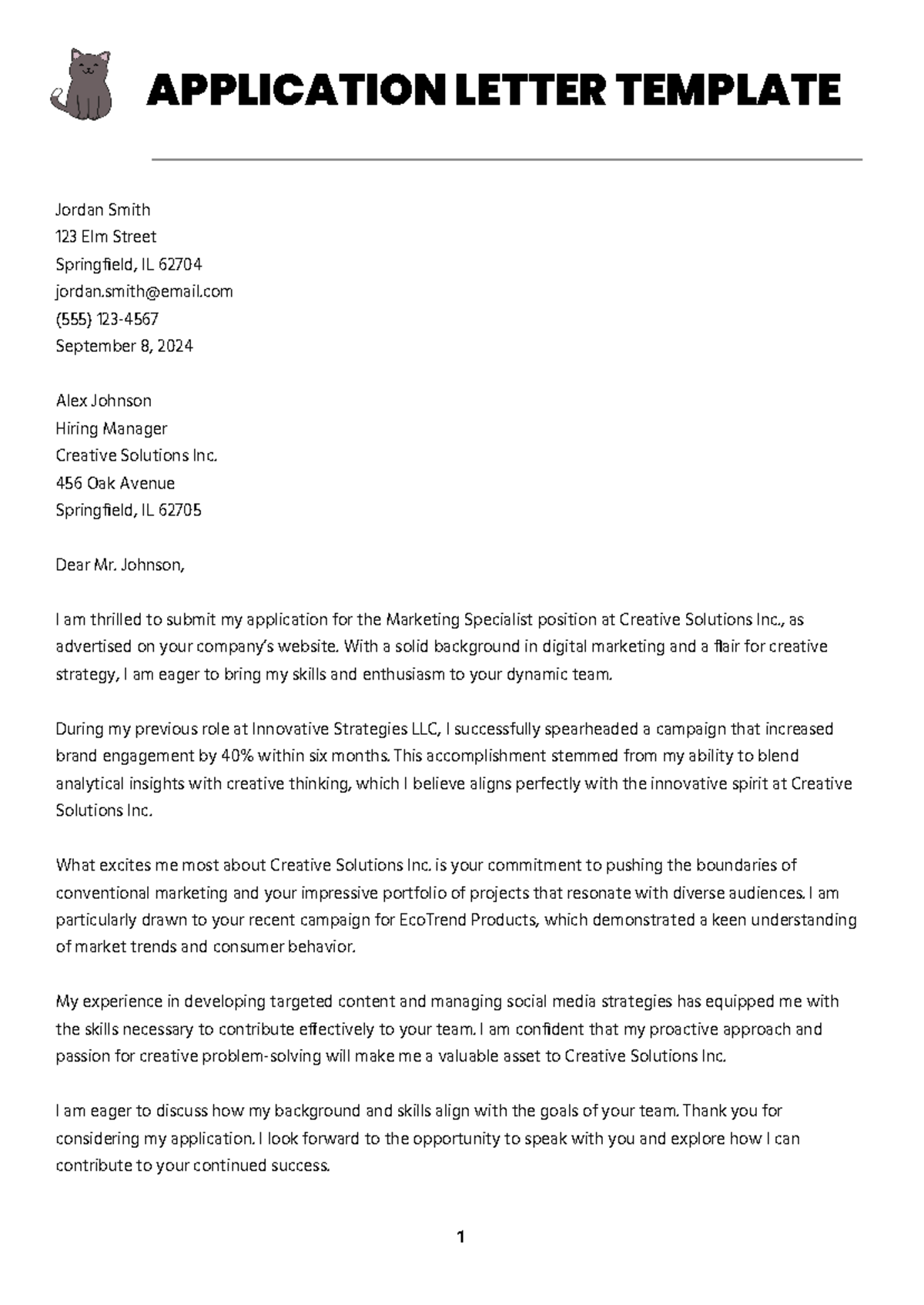 Application letter template - APPLICATION LETTER TEMPLATE Jordan Smith ...