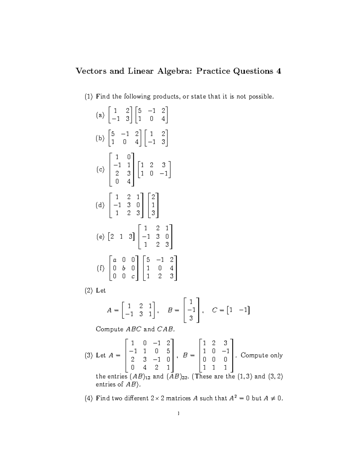 Vec Lin Alg Practice 4 - Homework - Vectors and Linear Algebra ...