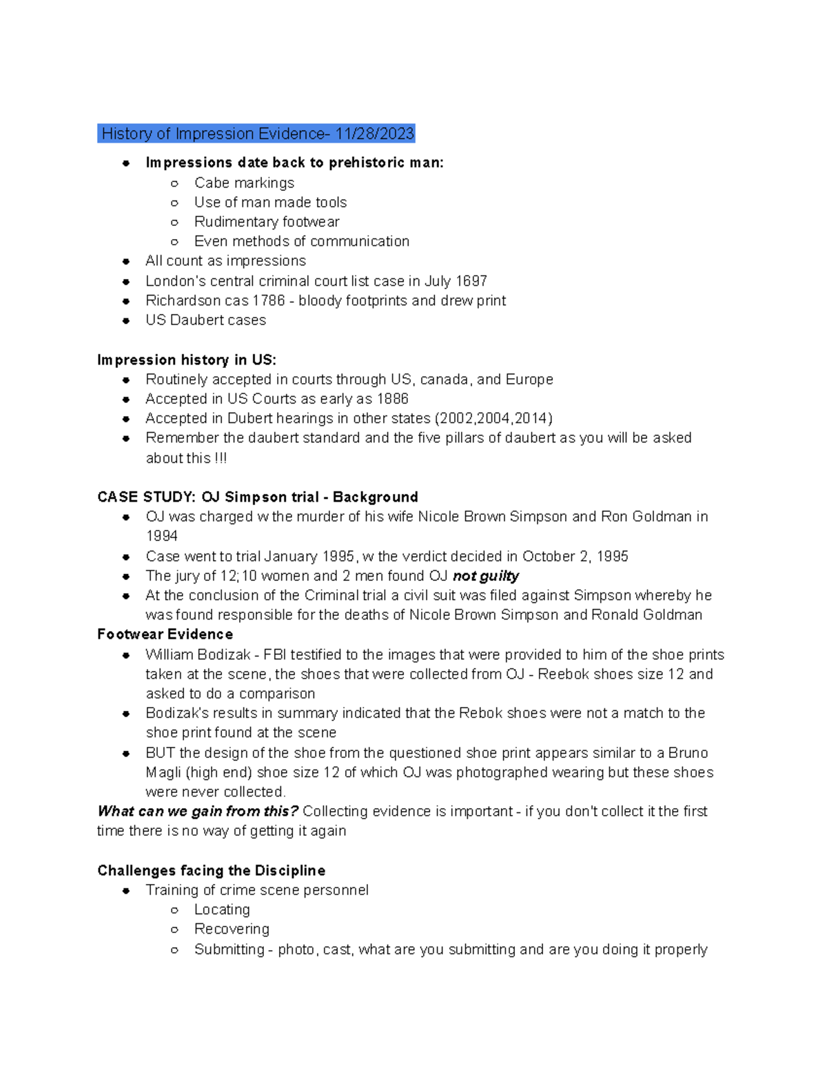 History of Impression Evidence - What can we gain from this? Collecting ...