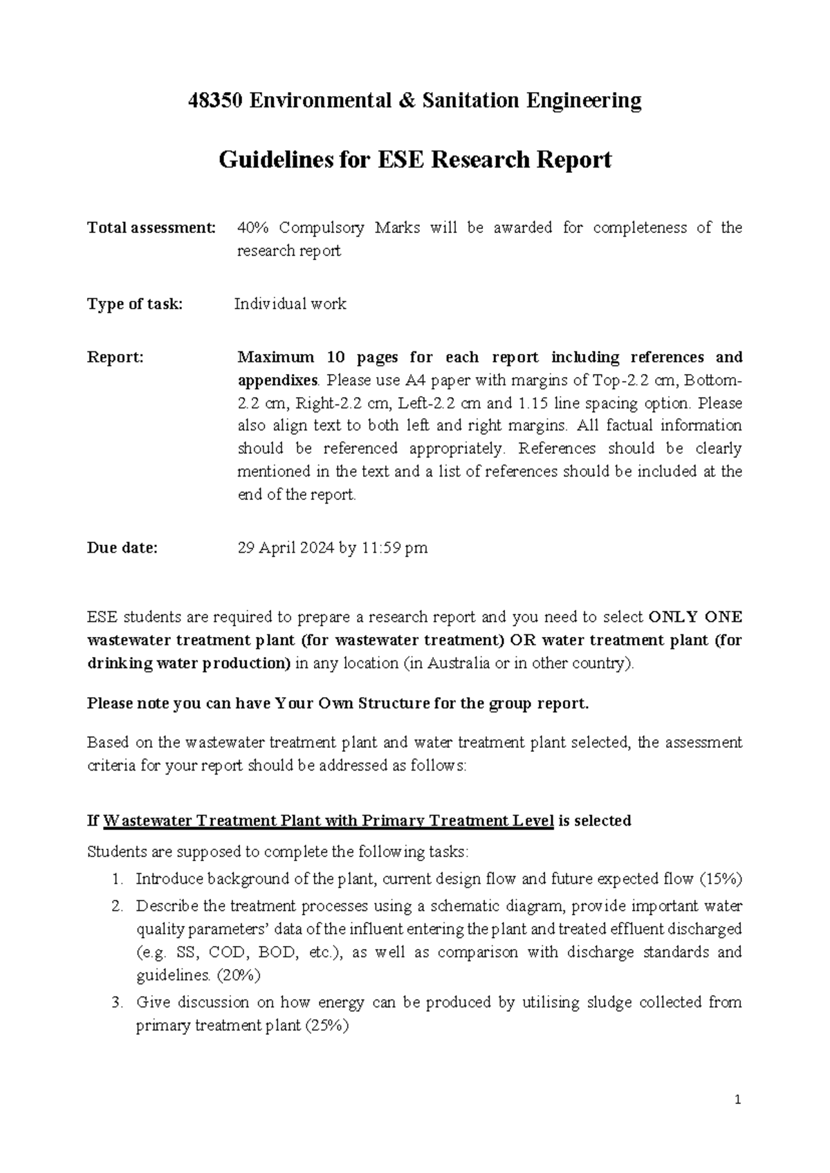 Guidelines for Research Report (Autumn 2024) - 1 48350 Environmental ...