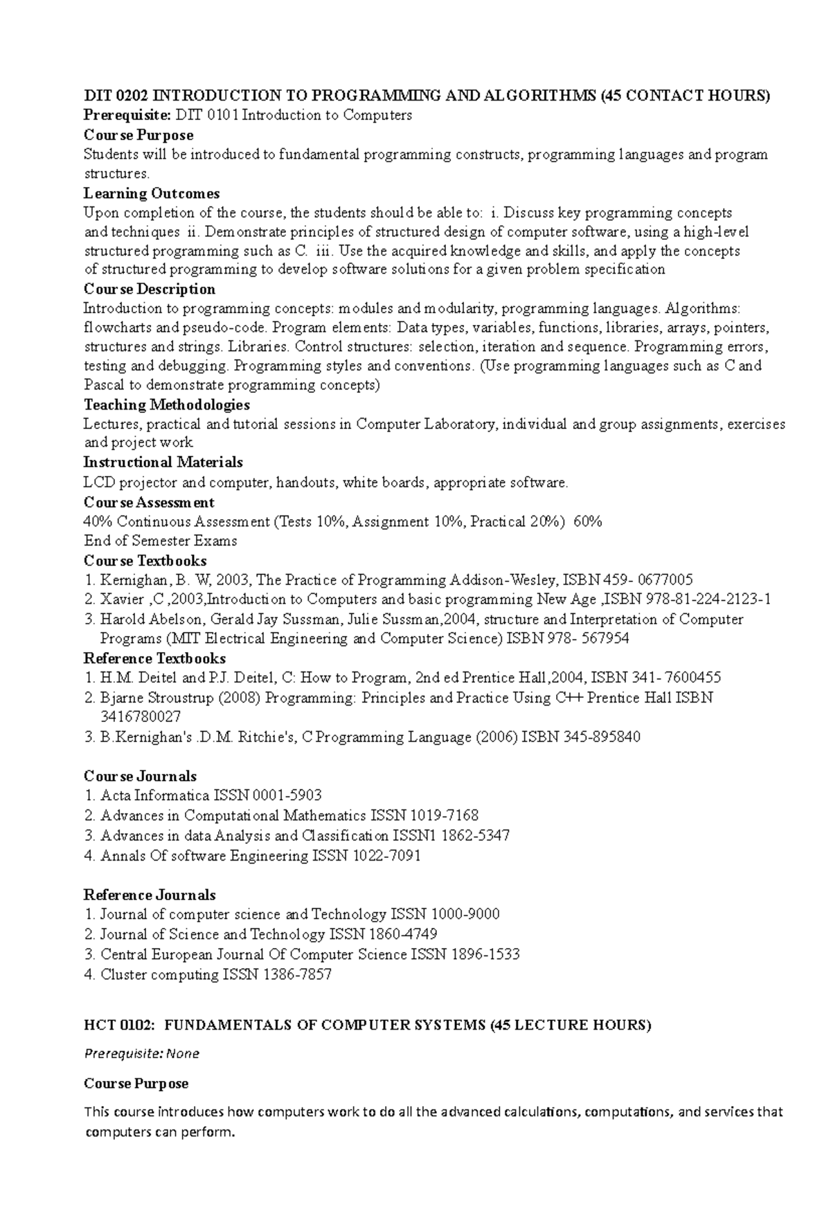 DIT 0202 Introduction TO Programming AND Algorithms - DIT 0202 ...